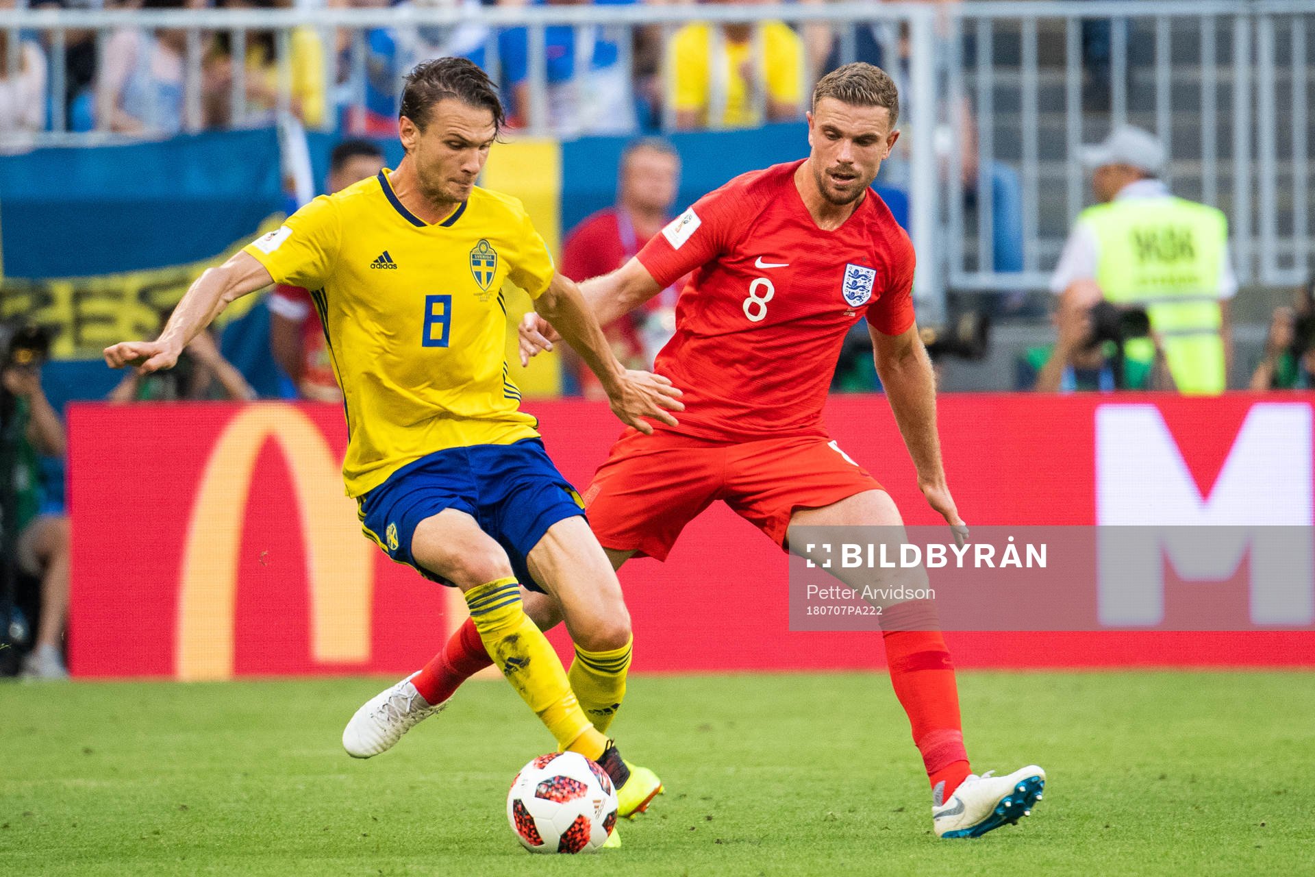 Jordan Henderson of England and Albin Ekdal of Sweden