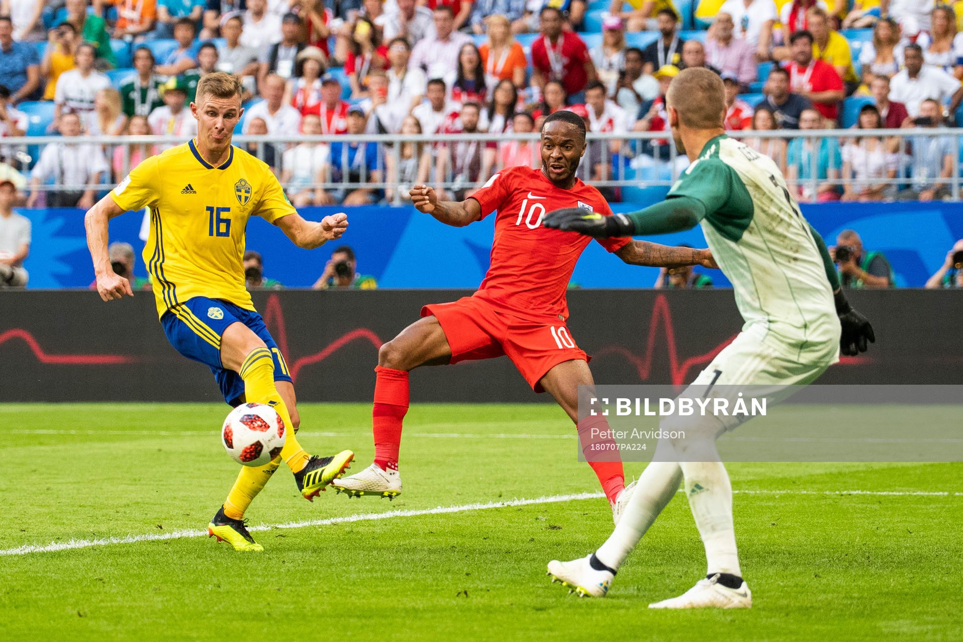 Raheem Sterling of England with an attempt against Emil