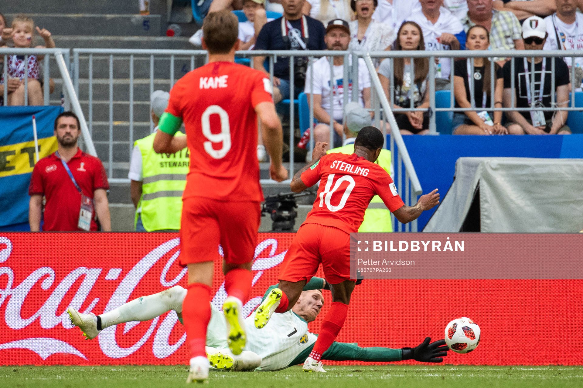 Goalkeeper Robin Olsen of Sweden saves an attempt from