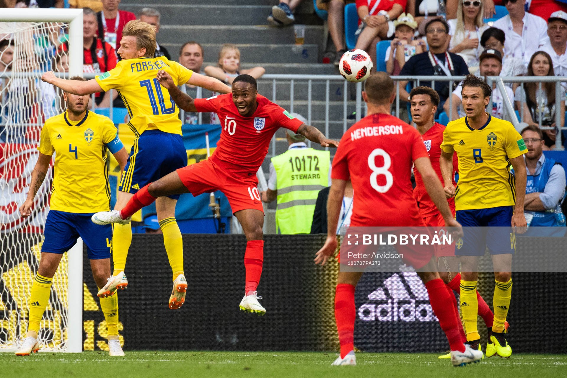 Emil Forsberg of Sweden and Raheem Sterling of England