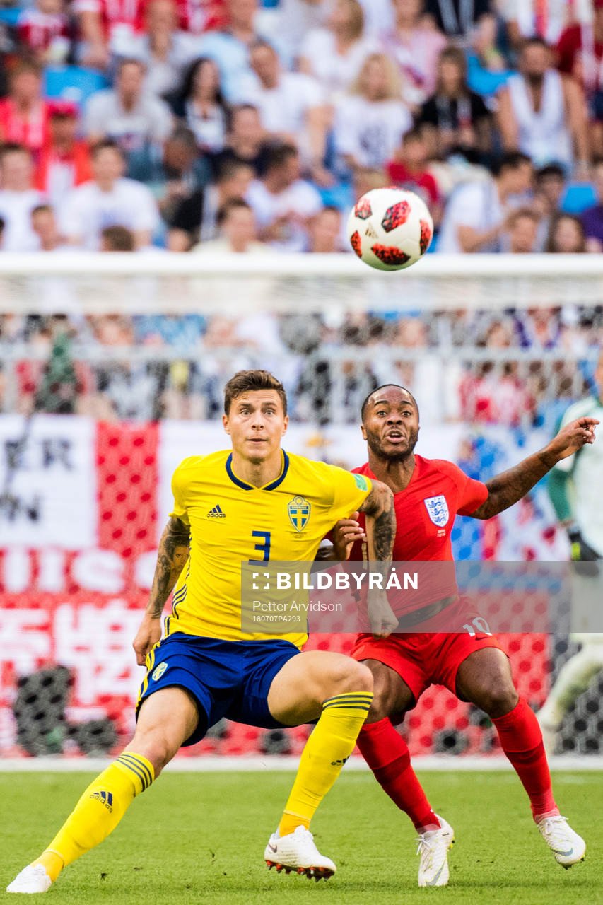 Victor Nilsson Lindelöf of Sweden and Raheem Sterling of