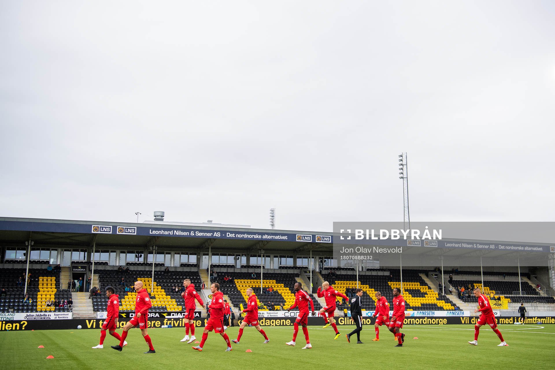 General view when Brann players warm up prior to the