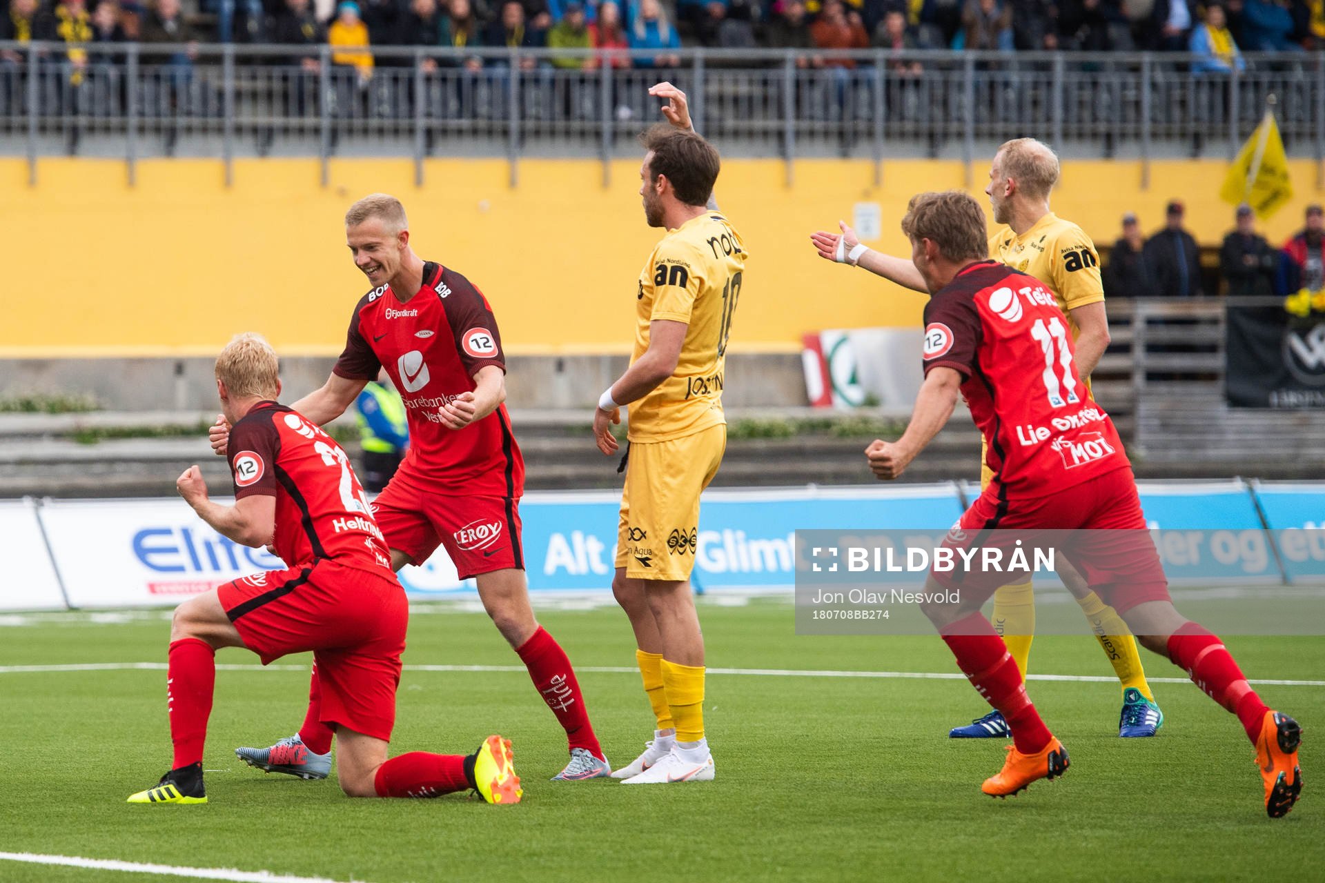Brann Sivert Heltne Nilsen of Brann celebrates scoring 0-1 during the Eliteserien match between Bodø/Glimt and Brann on July 8, 2018 in Bodø.