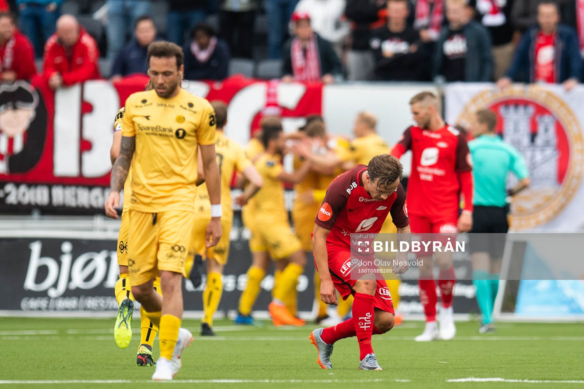 Fredrik Haugen of Brann looks dejected while Kristian