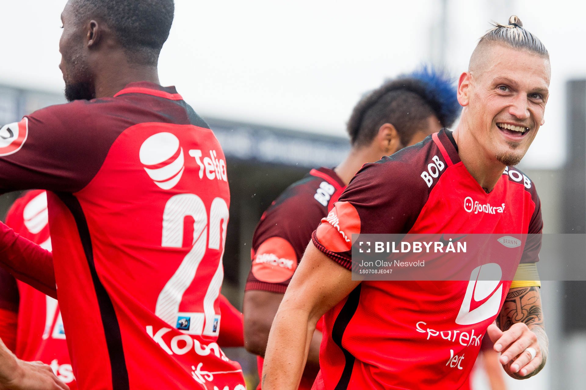 Vito Wormgoor of Brann celebrates the 1-2 goal during the Eliteserien match between Bodø/Glimt and Brann on July 8, 2018 in Bodø.