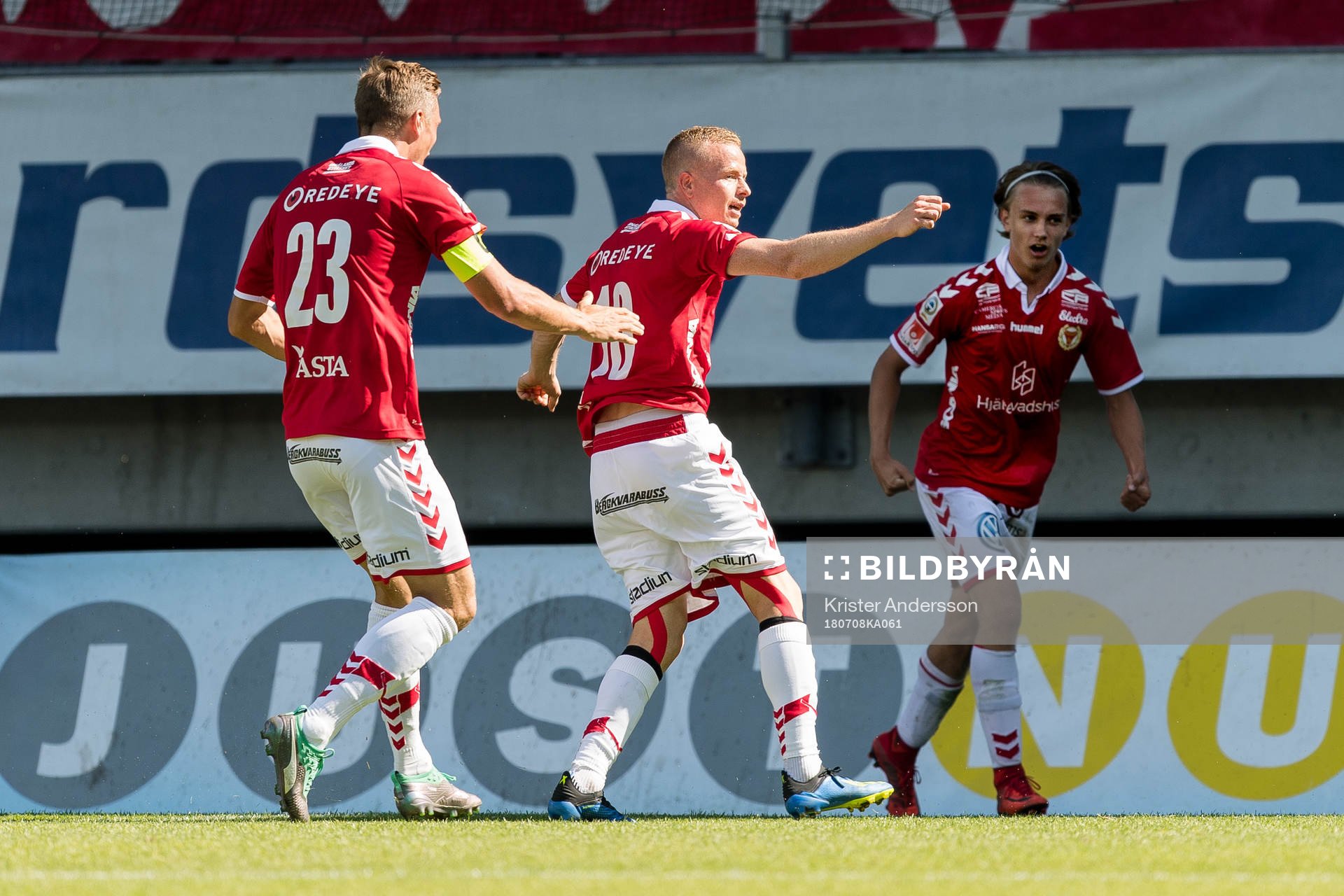 Kalmars Tobias Eriksson jublar efter 0-2 under fotbollsmatchen i Allsvenskan mellan IFK Göteborg och Kalmar den 8 juli 2018 i Göteborg.