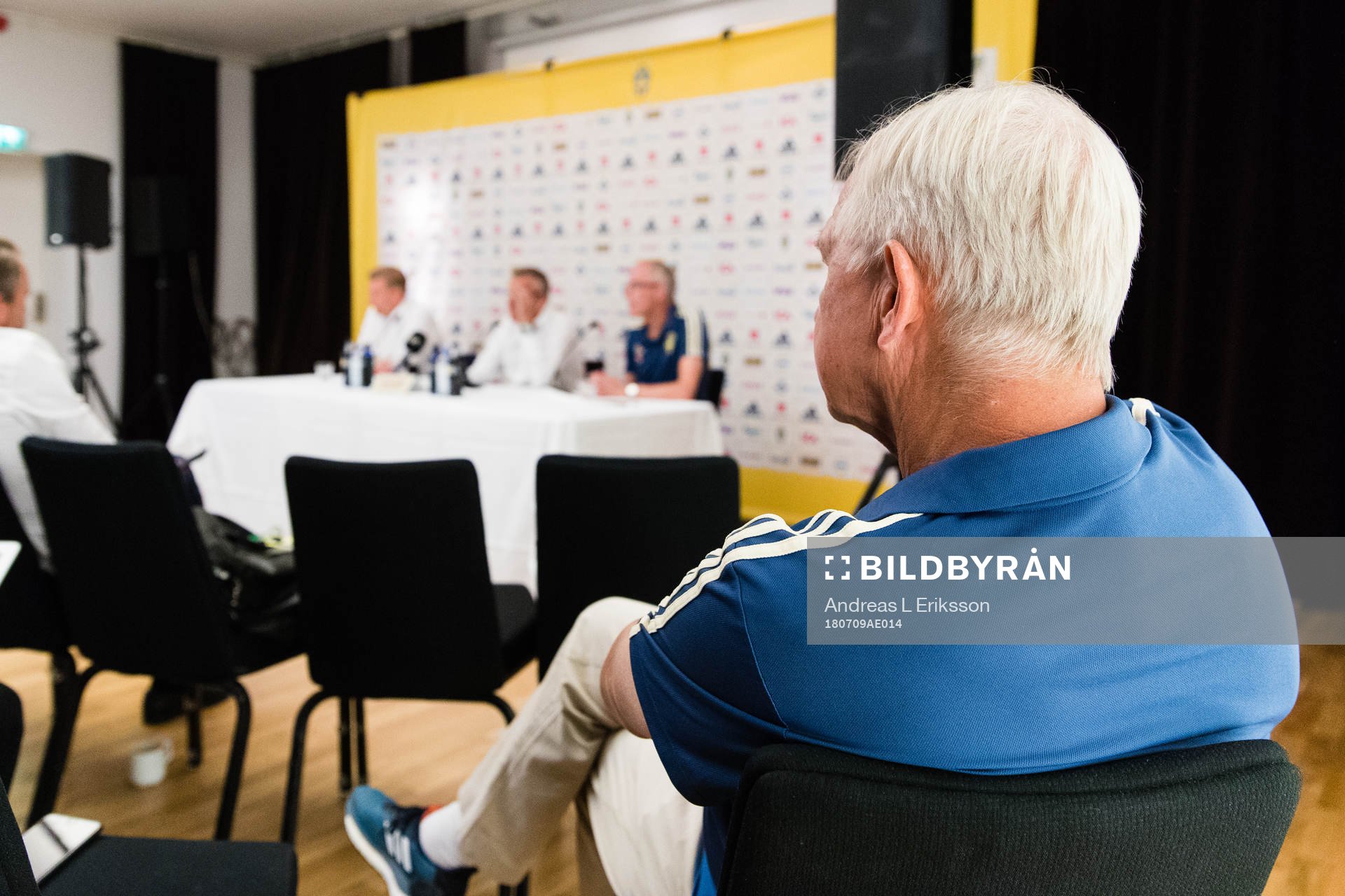 Team Manager Lars Richt of the Swedish national football team at a press conference after the FIFA World Cup on July 9, 2018 in Stockholm.