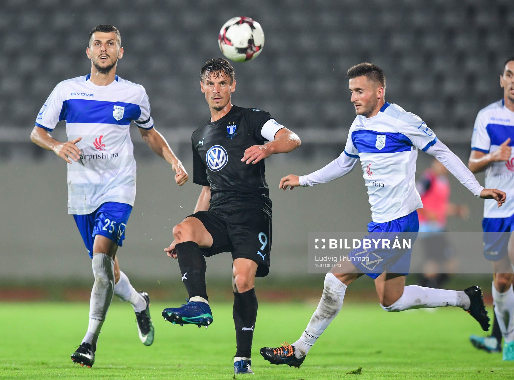 Bujar Shabani and Endrit Krasniqi of Drita competes for the