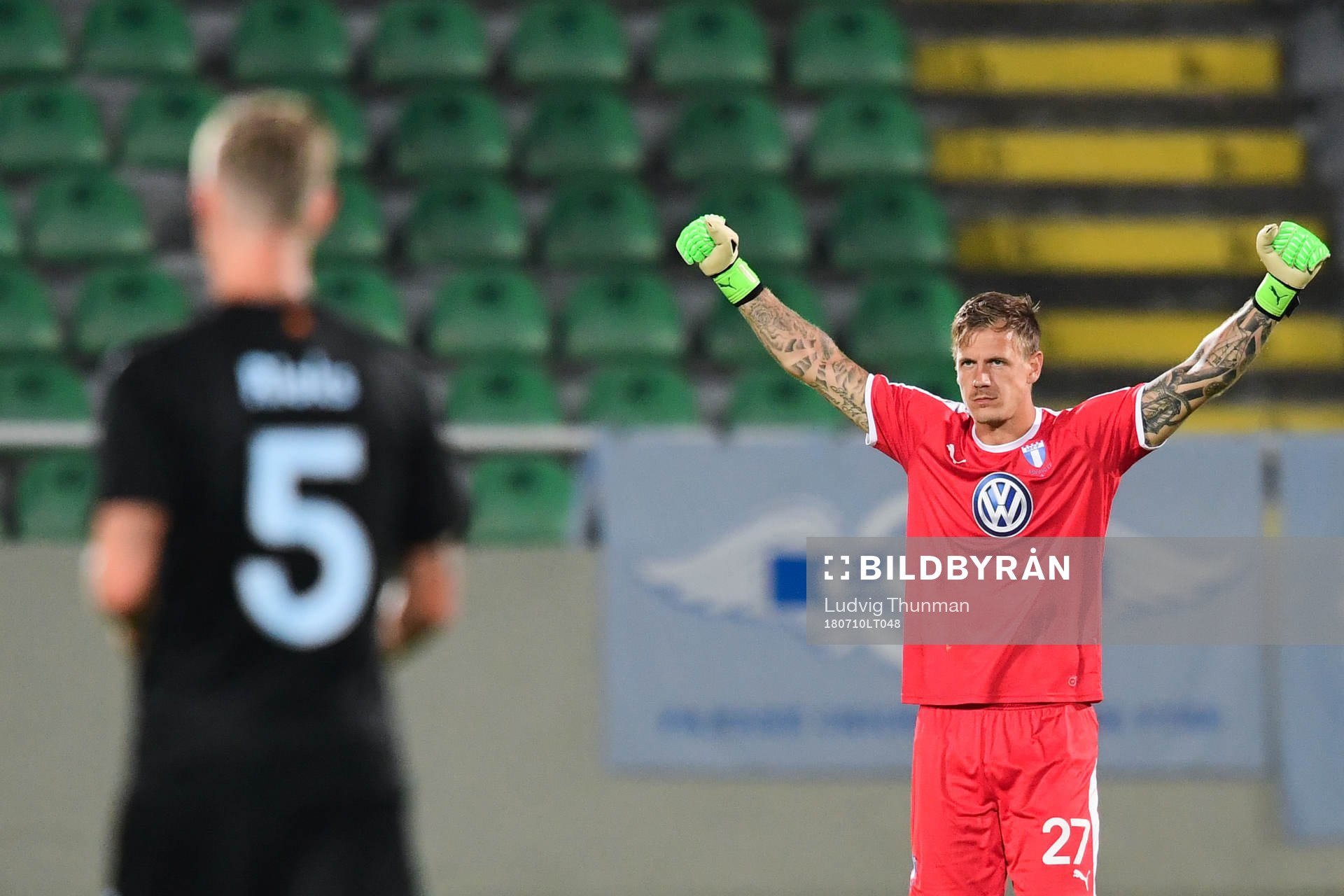 goalkeeper Johan Dahlin of Malmö FF celebrates