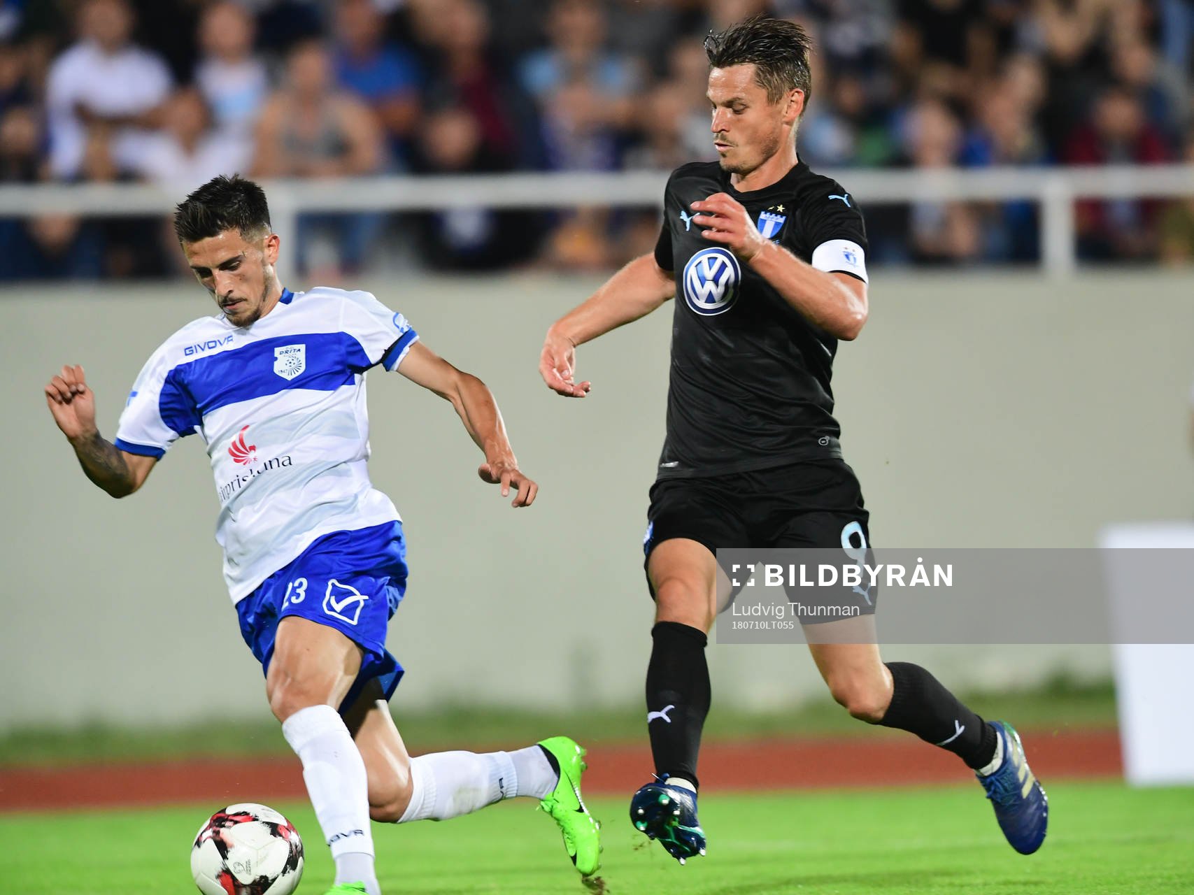 Arbër Shala of Drita chased by Markus Rosenberg of Malmö