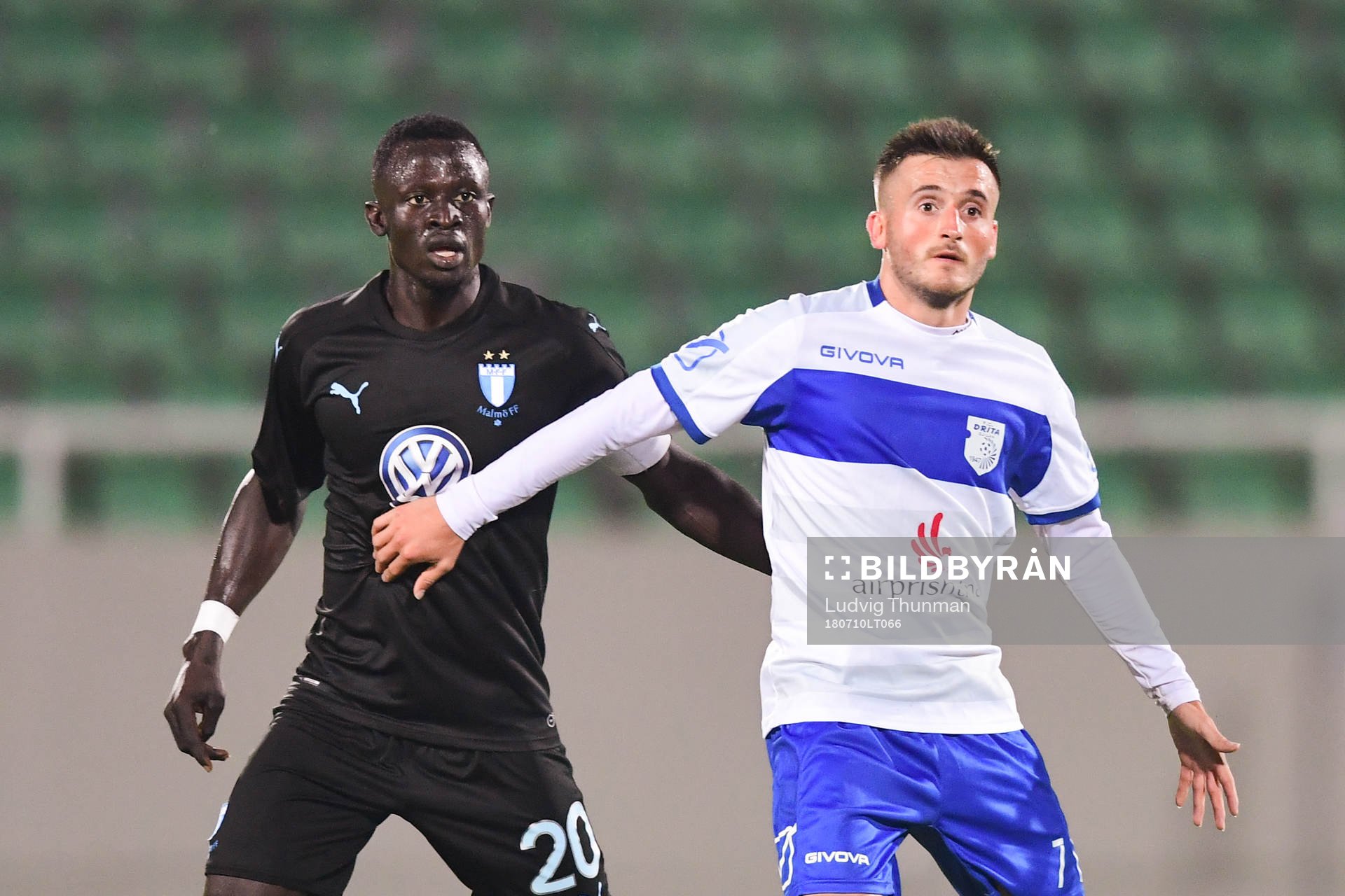 Bonke Innocent of Malmö FF and Endrit Krasniqi of Drita