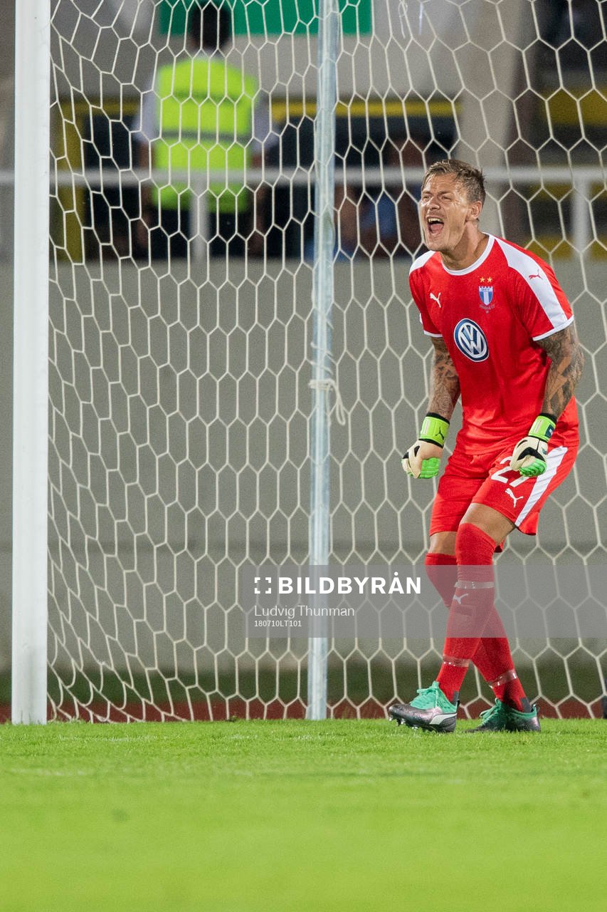 Goalkeeper Johan Dahlin of Malmö FF reacts