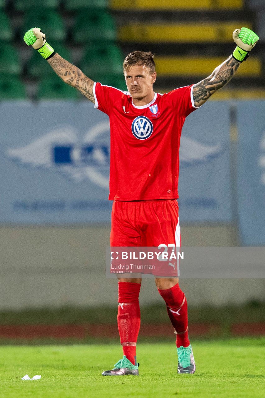 Goalkeeper Johan Dahlin of Malmö FF celebrates