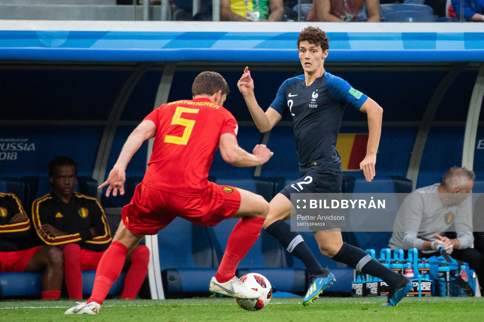 Jan Vertonghen of Belgium and Benjamin Pavard of France