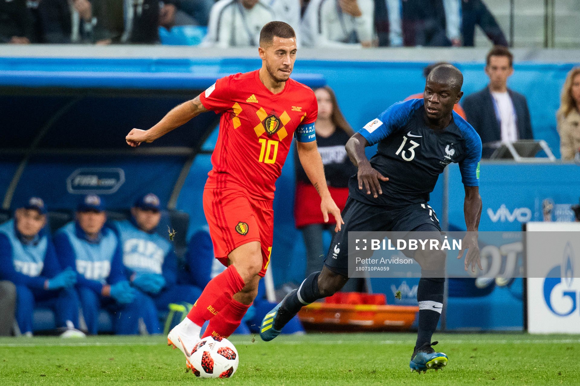 Eden Hazard of Belgium and Ngolo Kante of France