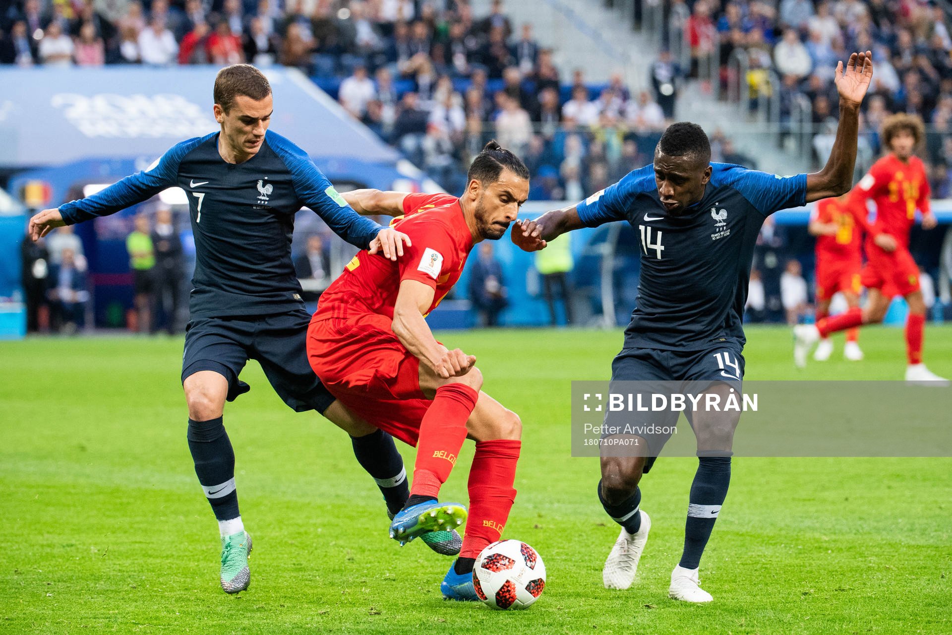 Antoine Griezmann and Blaise Matuidi competes for the ball