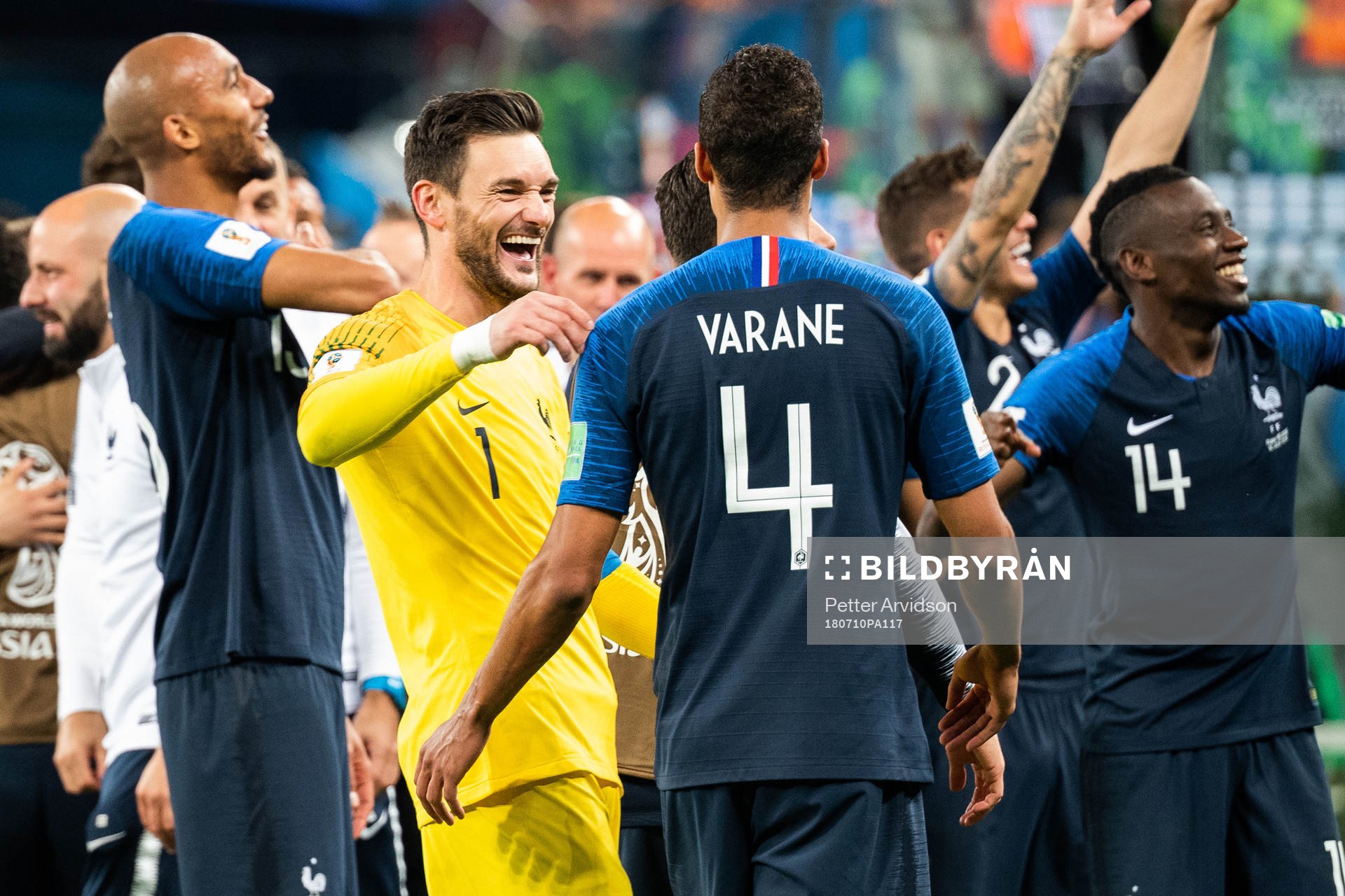 goalkeeper Hugo Lloris and Raphael Varane of France