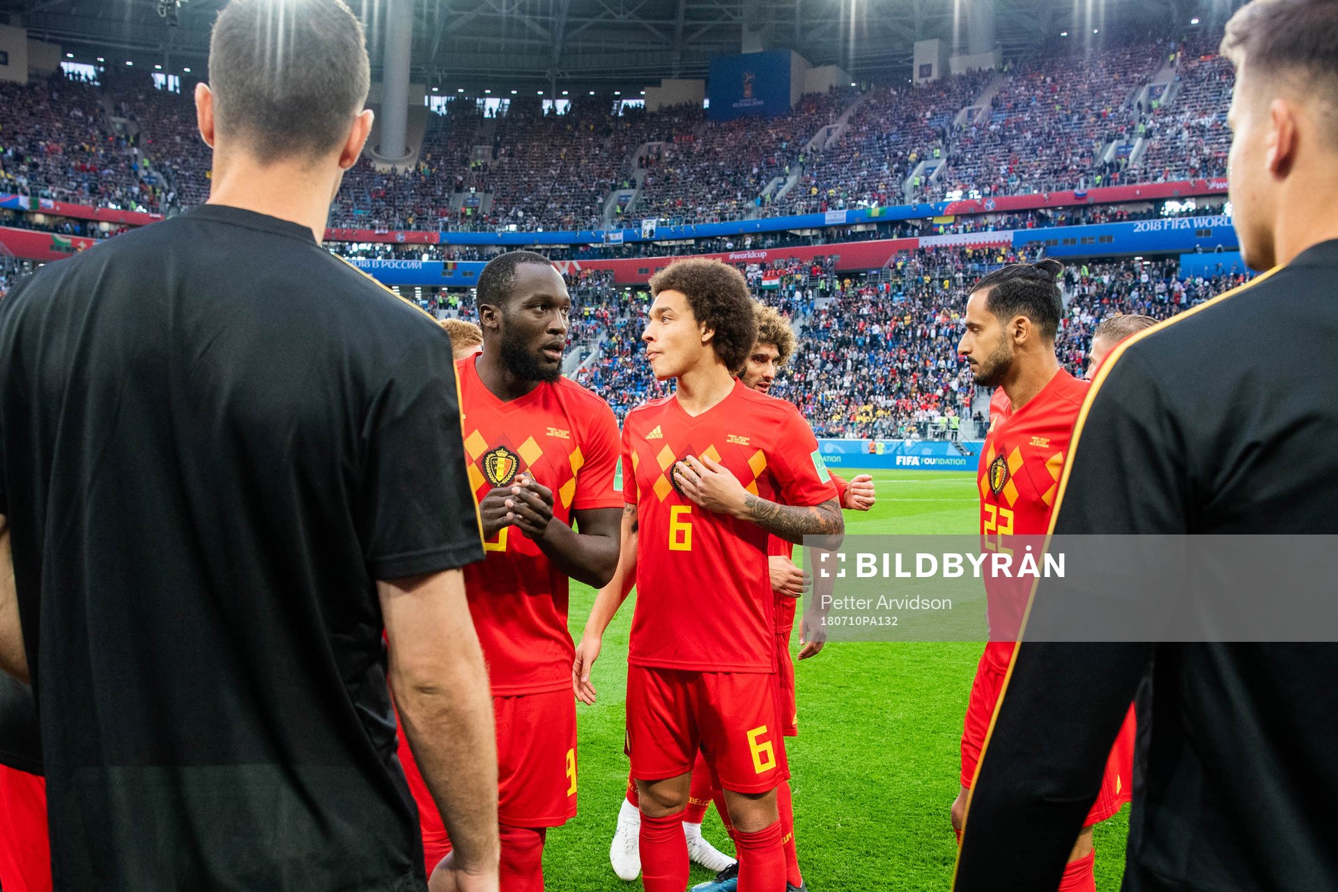 Romelu Lukaku and Axel Witsel of Belgium prior to the FIFA