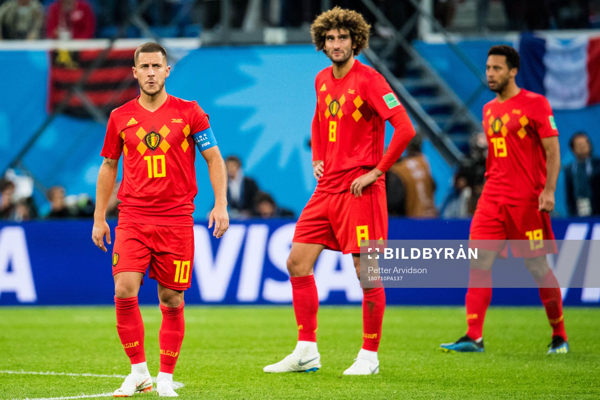 Eden Hazard and Marouane Fellaini of Belgium looks dejected
