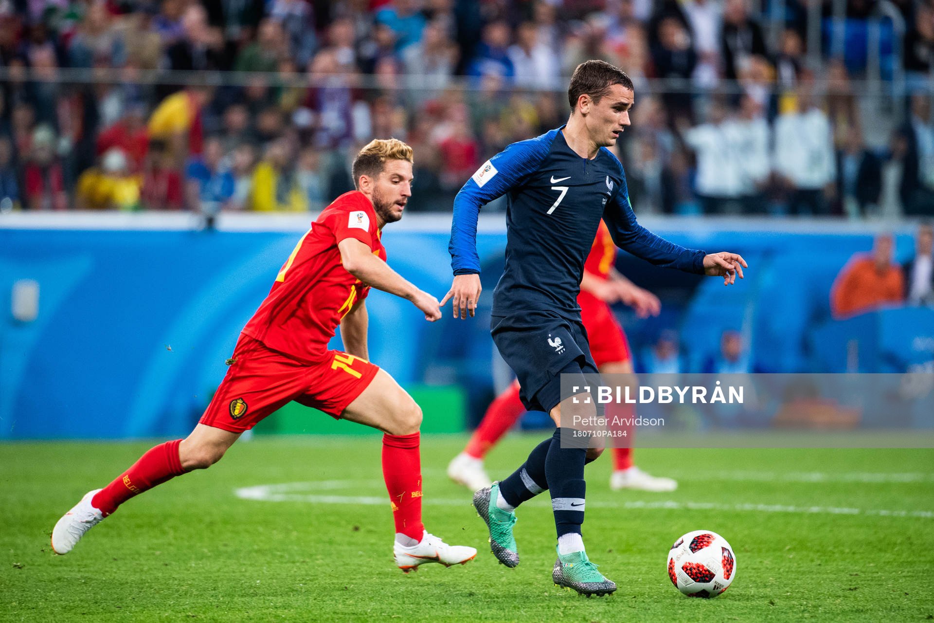 Antoine Griezmann of France and Dries Mertens of Belgium