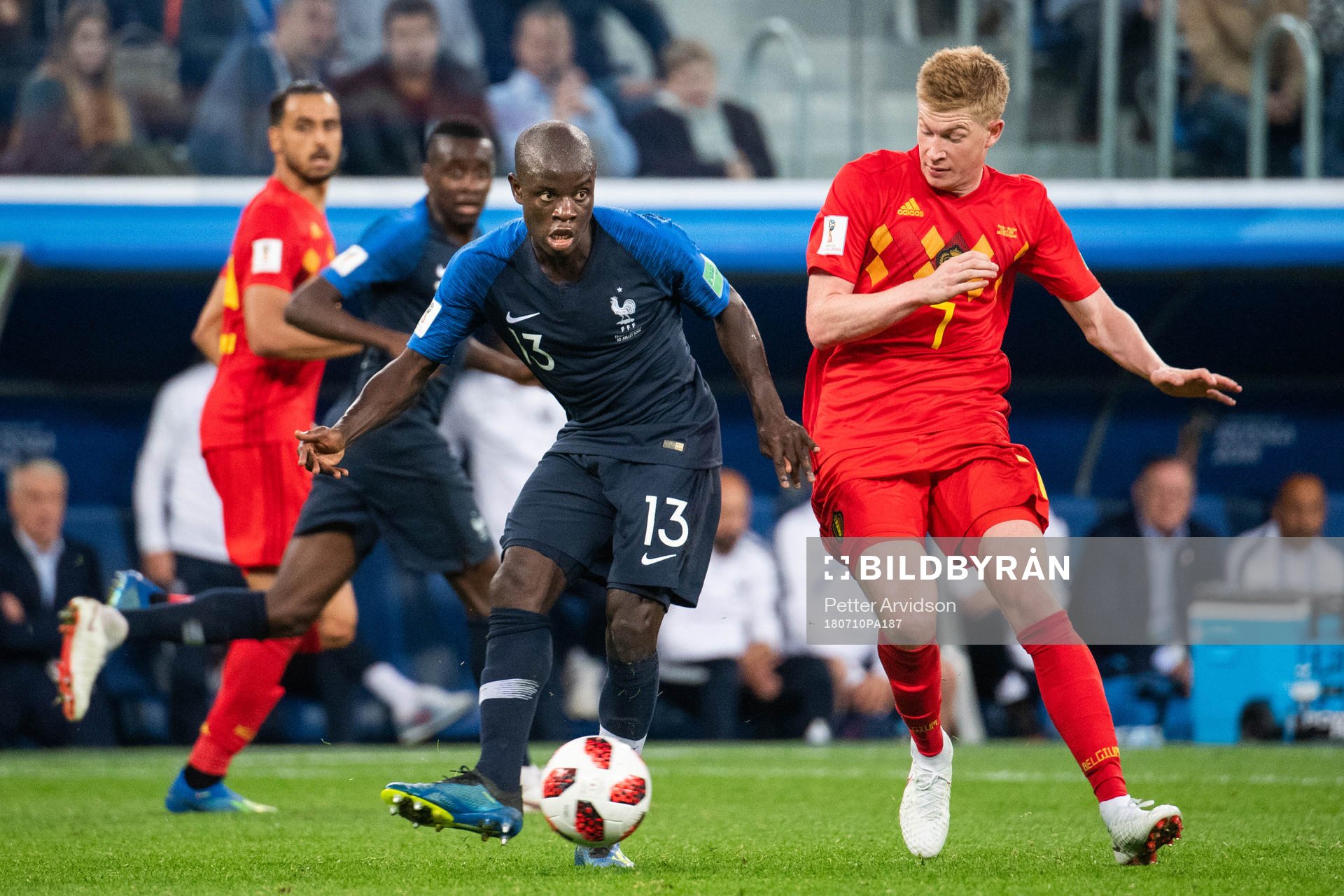 Ngolo Kante of France and Kevin De Bruyne of Belgium