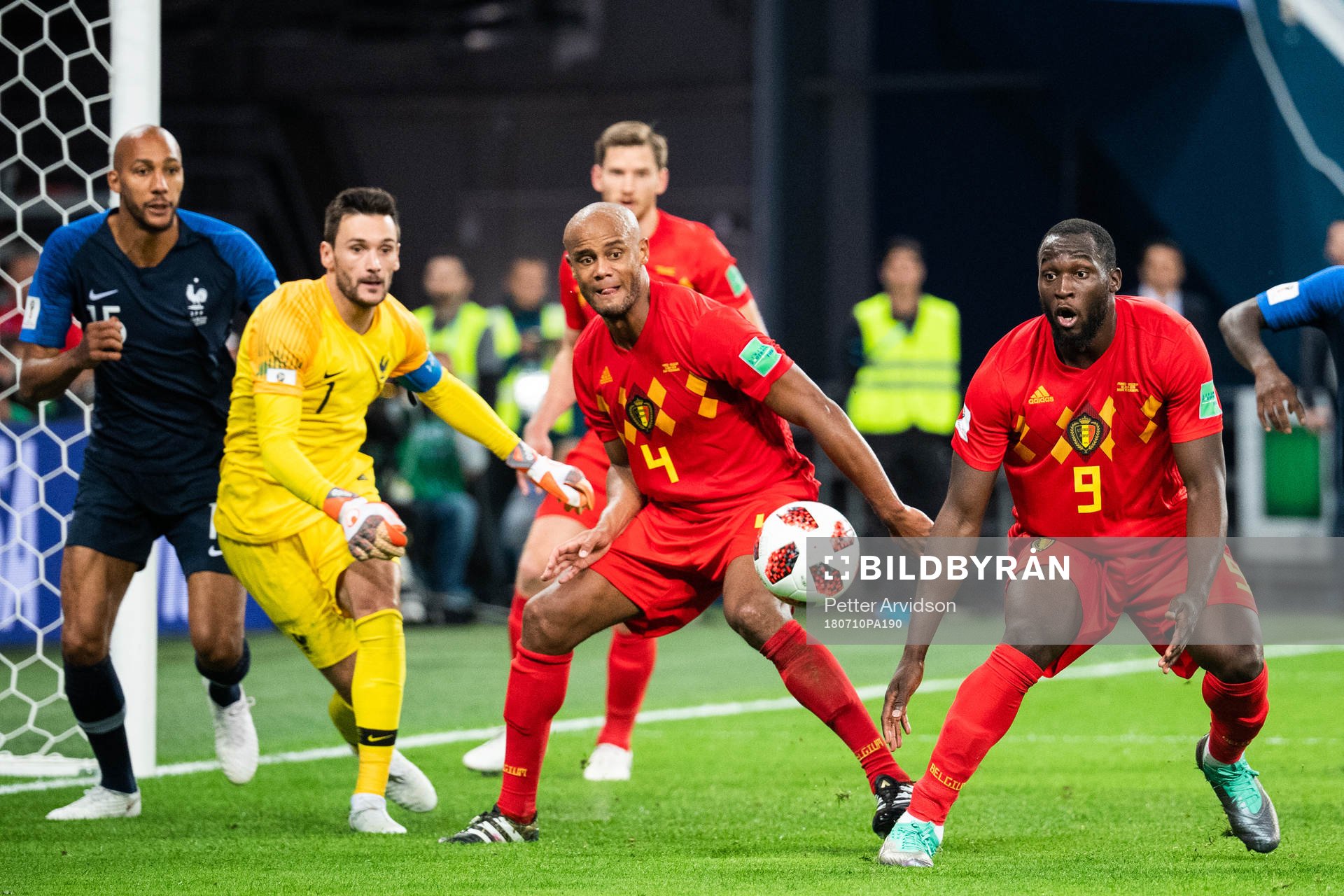 Vincent Kompany and Romelu Lukaku of Belgium in front of