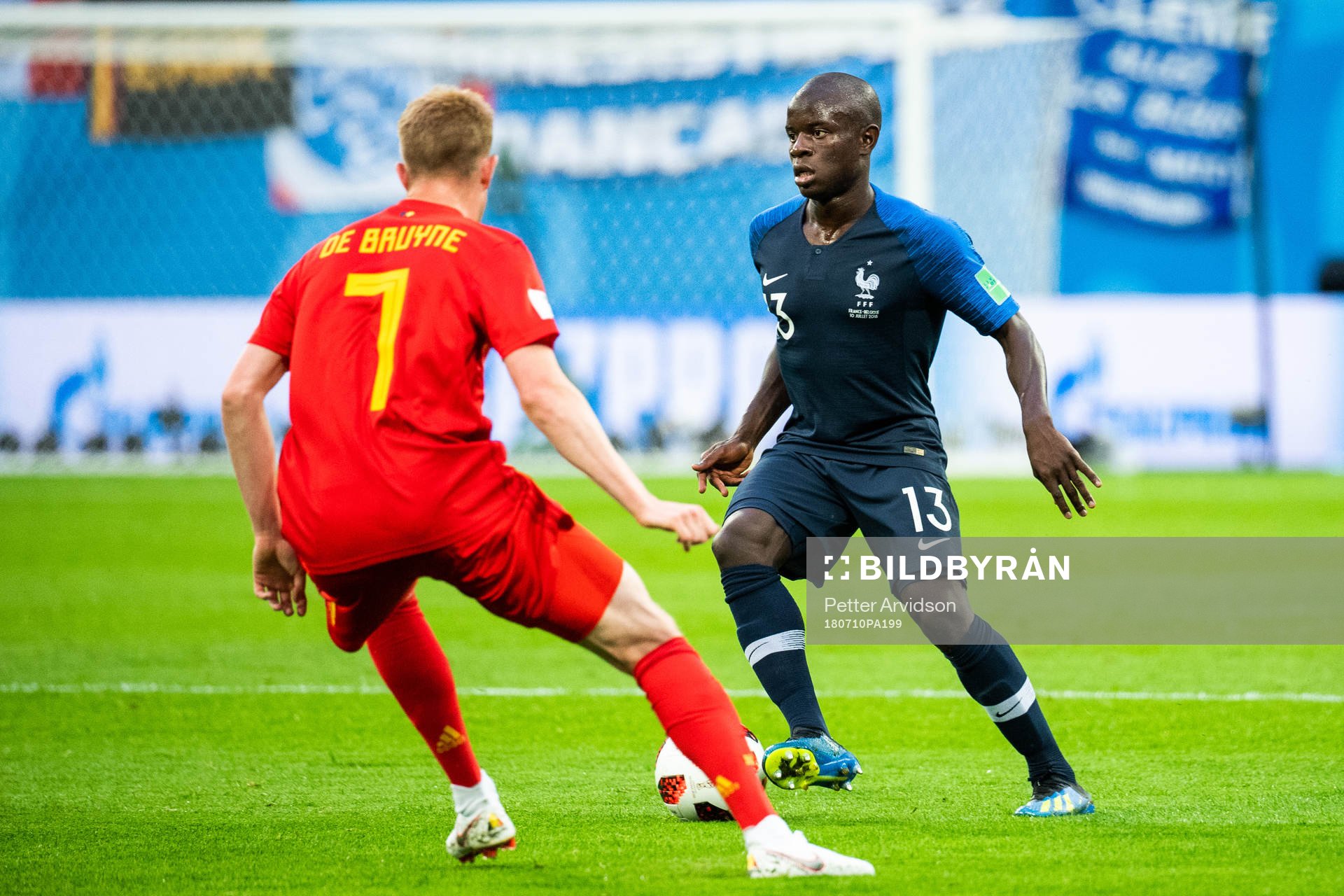 Ngolo Kante of France and Kevin De Bruyne of Belgium
