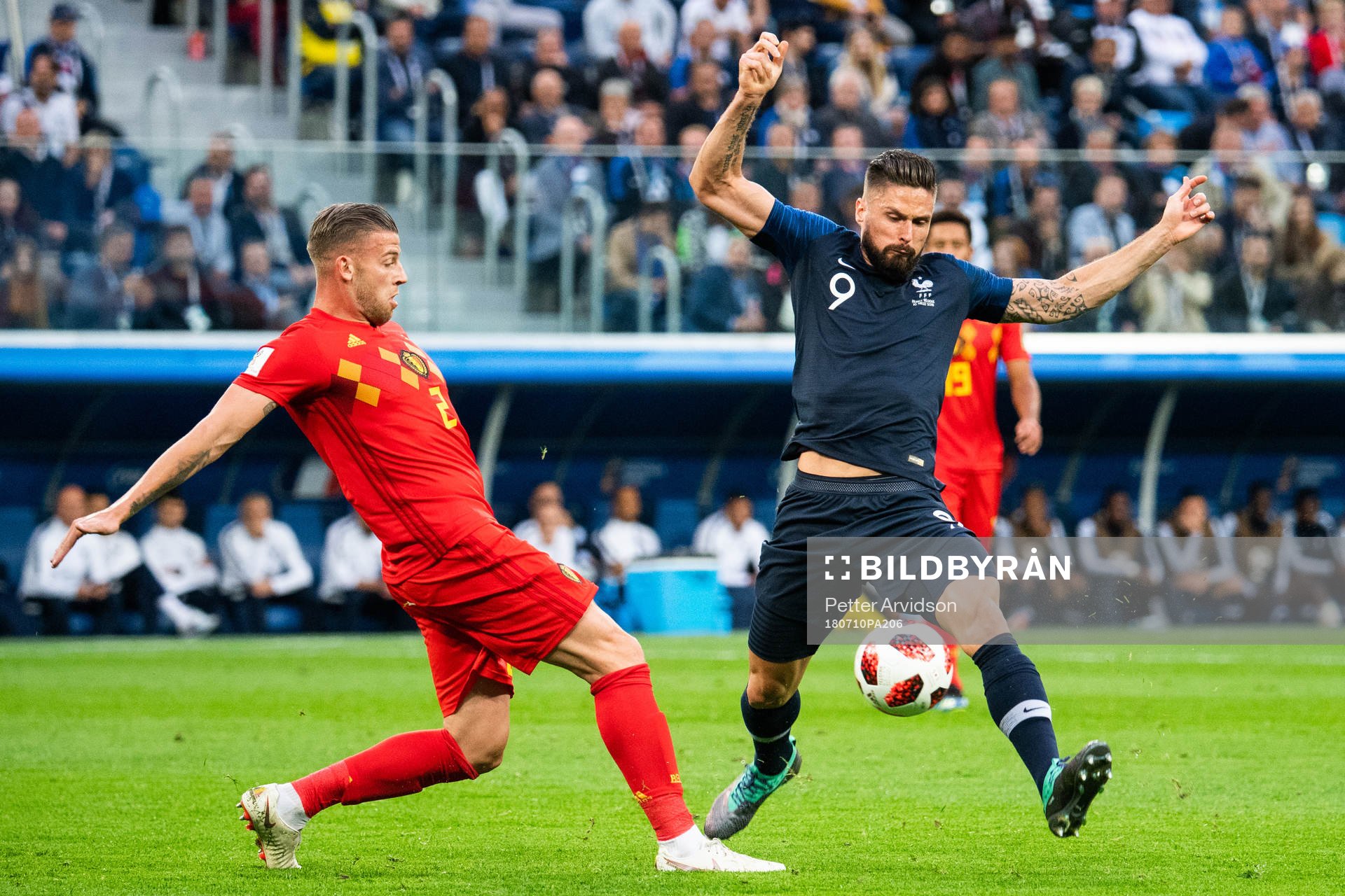 Toby Alderweireld of Belgium clears the ball in front of
