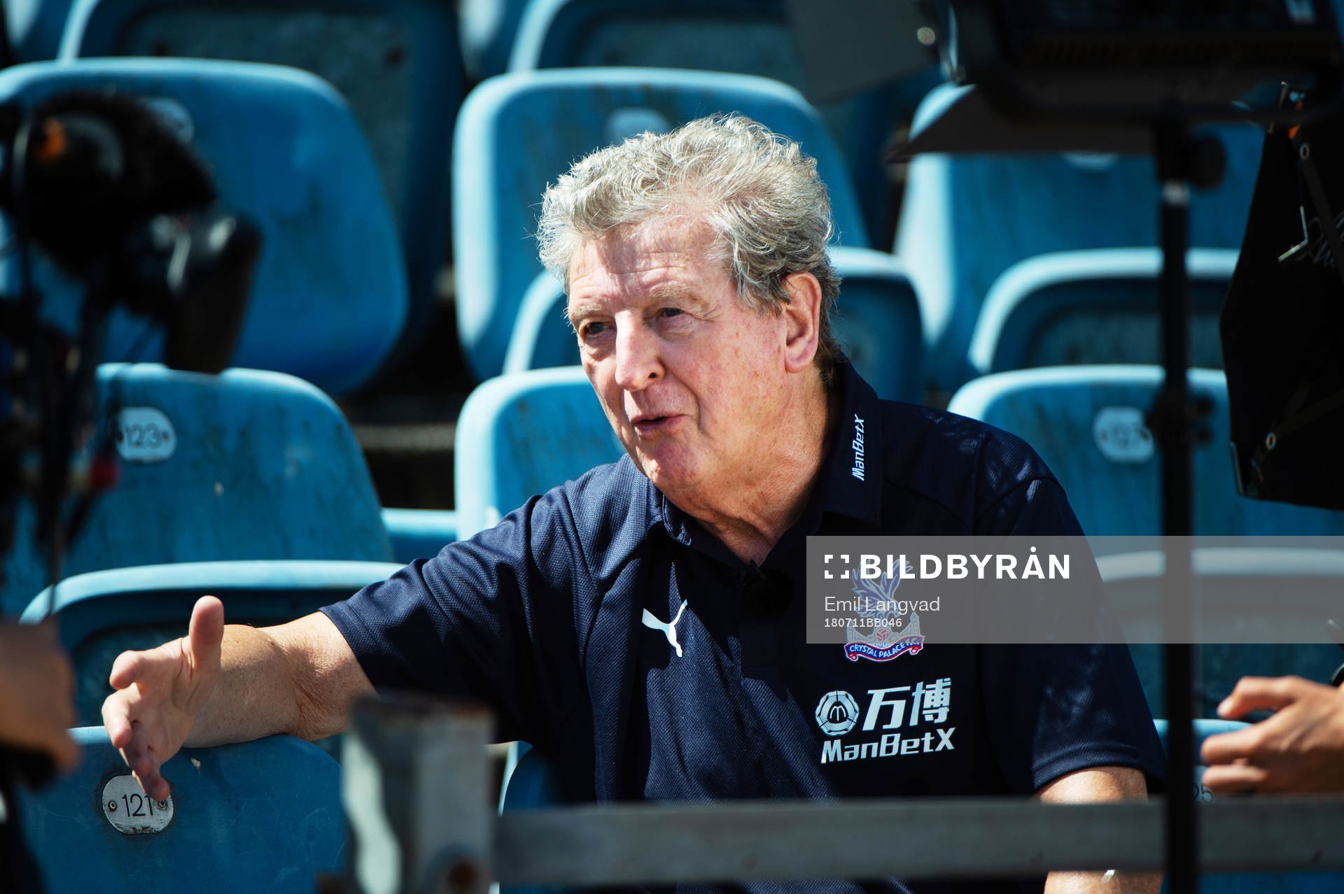tränare Roy Hodgson under en fotbollsträning med Crystal Palace FC den 11 juli 2018 i Malmö.
