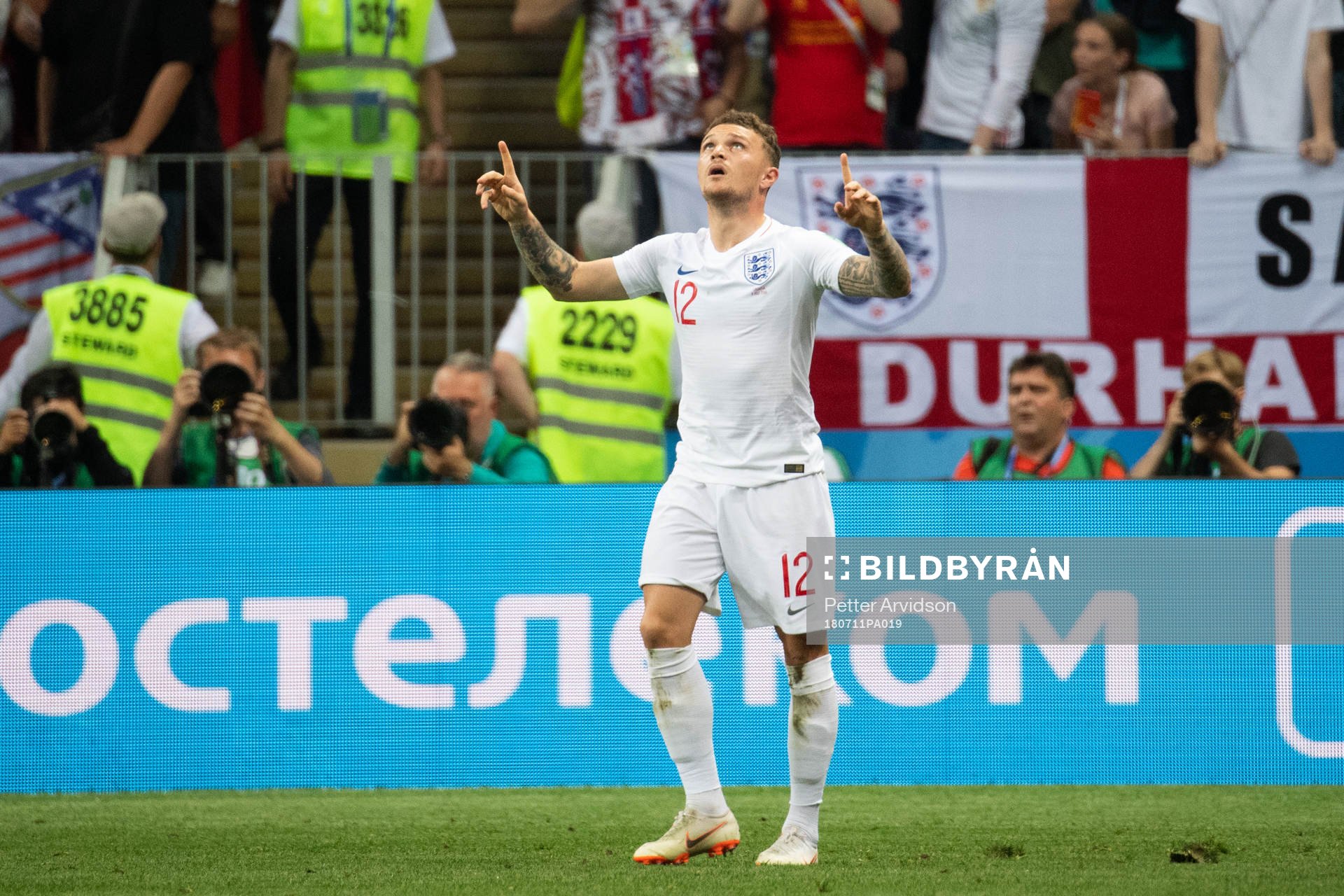 Kieran Trippier of England celebrates scoring 0-1