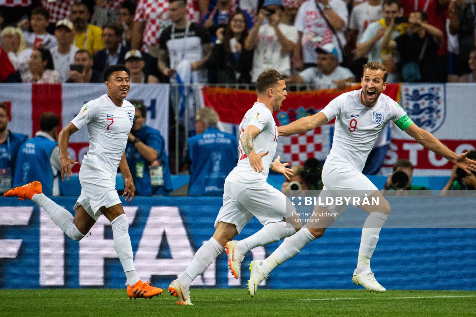 Kieran Trippier of England celebrate with Harry Kane