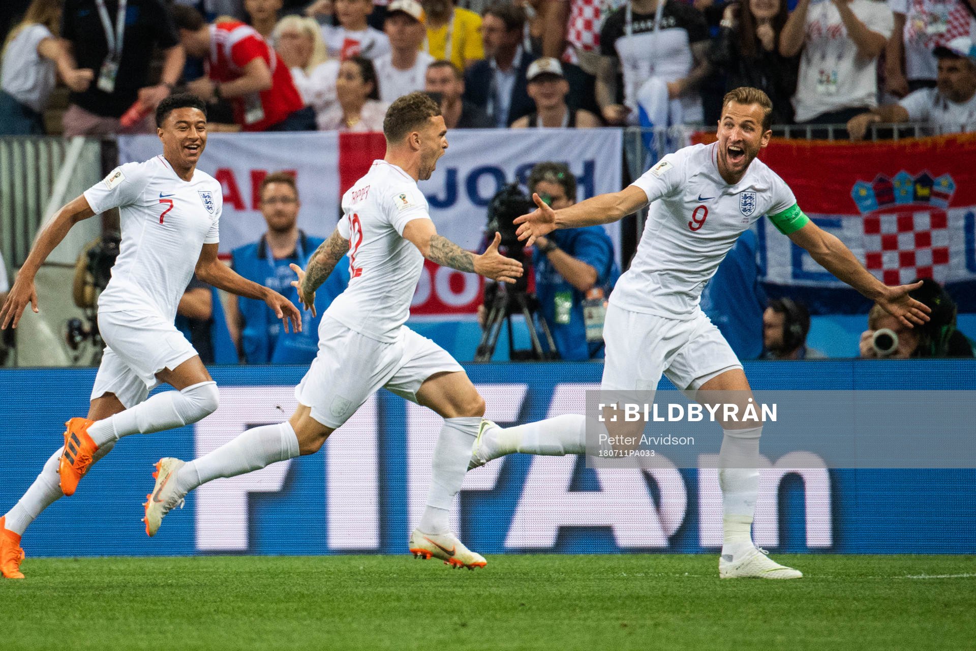 Kieran Trippier of England celebrate with Harry Kane