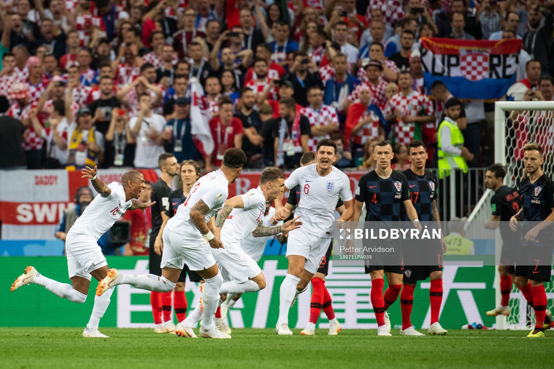Kieran Trippier of England celebrates scoring 0-1