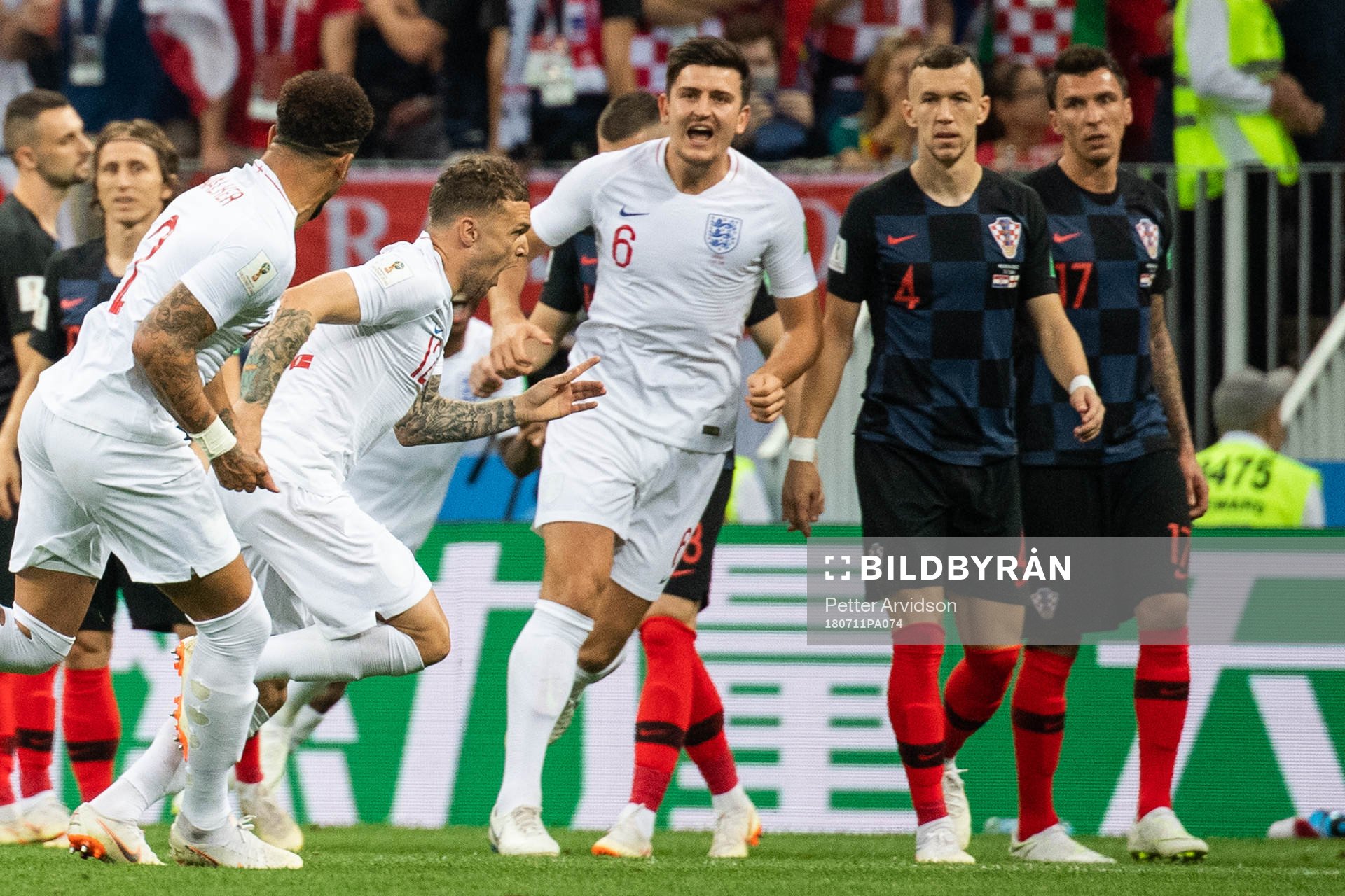 Kieran Trippier of England celebrates scoring 0-1