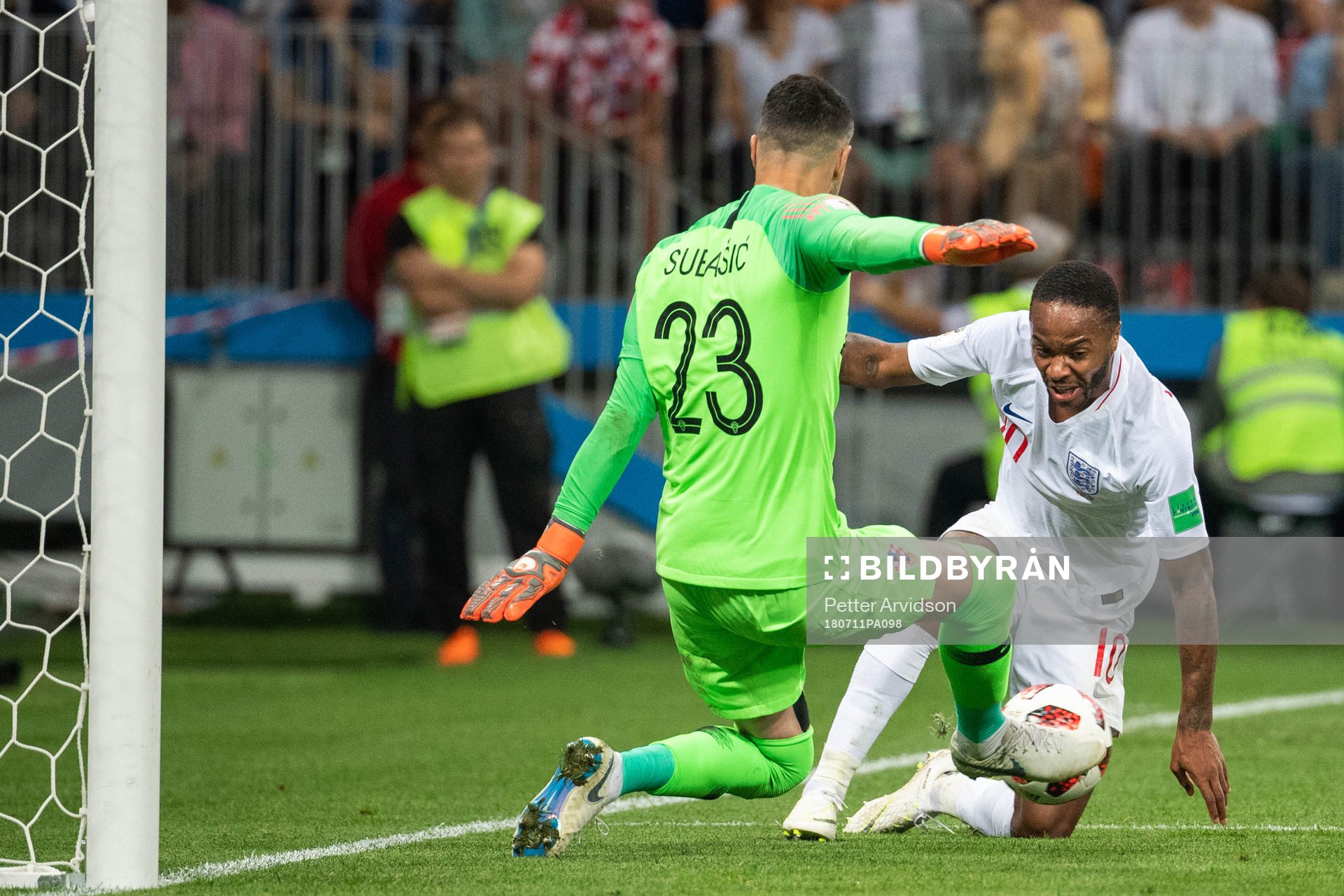 Raheem Sterling of England and goalkeeper Danijel Subasic