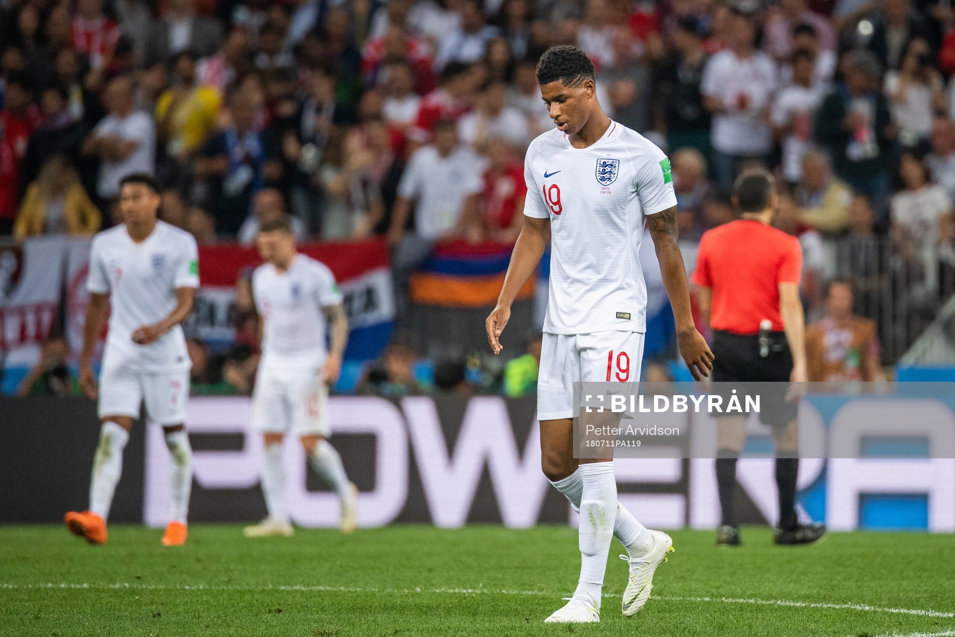 Marcus Rashford of England looks dejected