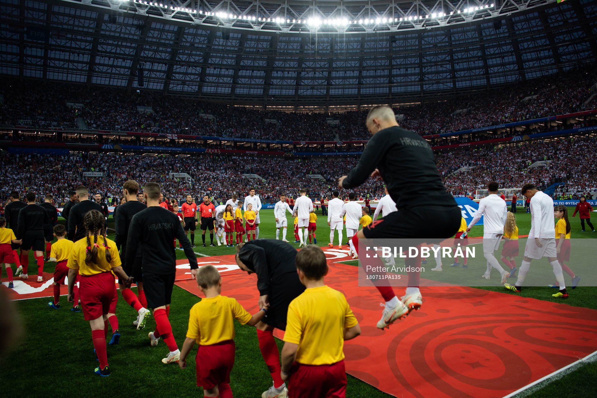 Players of Croatia and of England enters the pitch prior to