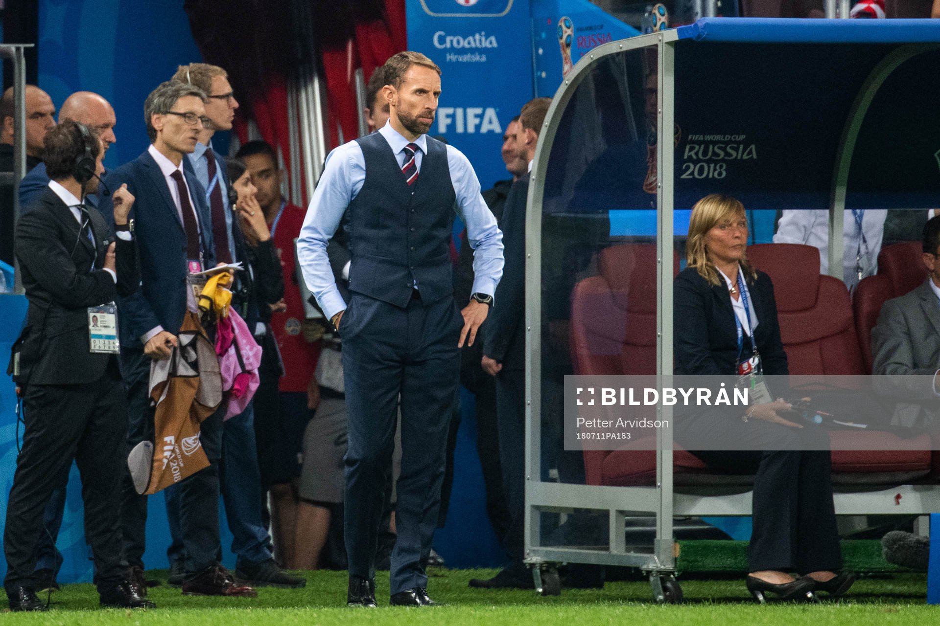 Head coach Gareth Southgate of England looks dejected
