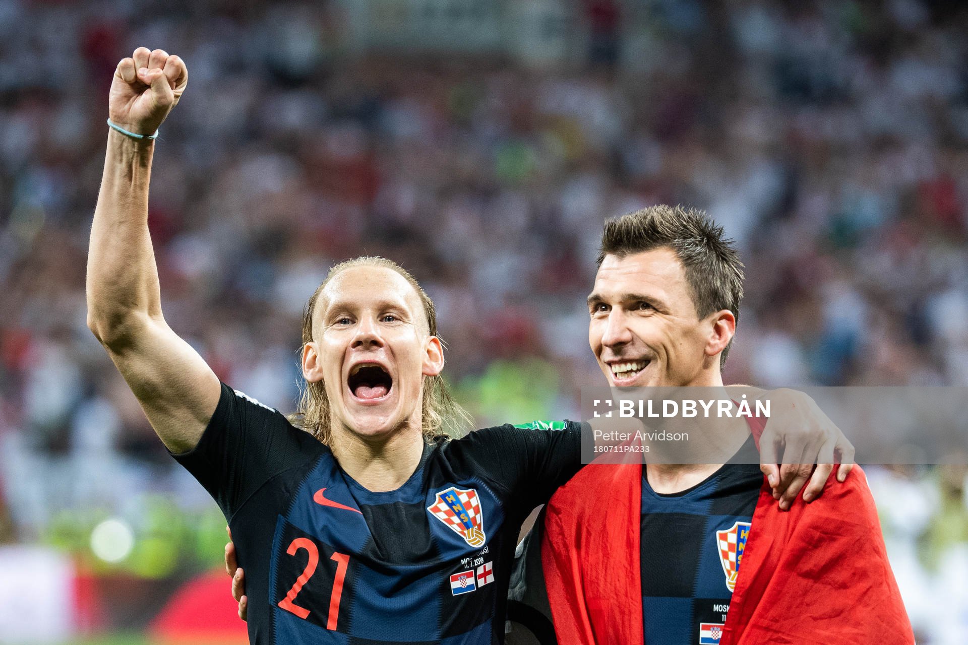 Domagoj Vida and Mario Mandzukic of Croatia celebrate