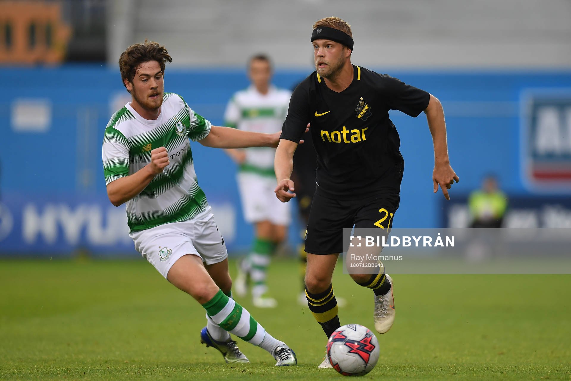 Daniel Sundgren of AIK in action against Sam Bone of