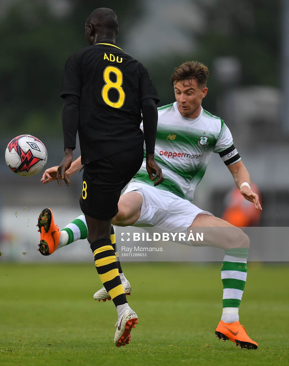 Ronan Finn of Shamrock Rovers in action against Enoch Kofi