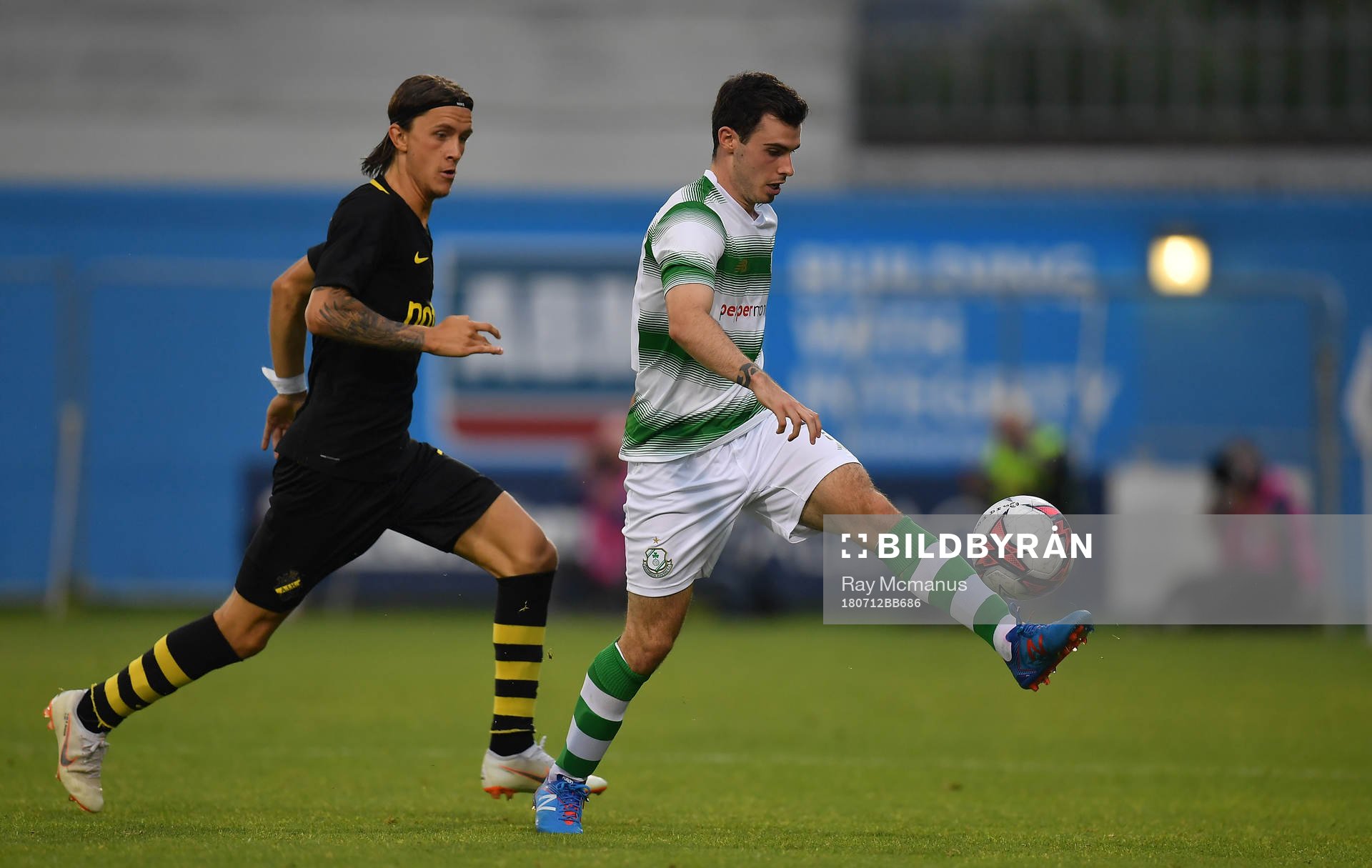Joel Coustrain of Shamrock Rovers in action against
