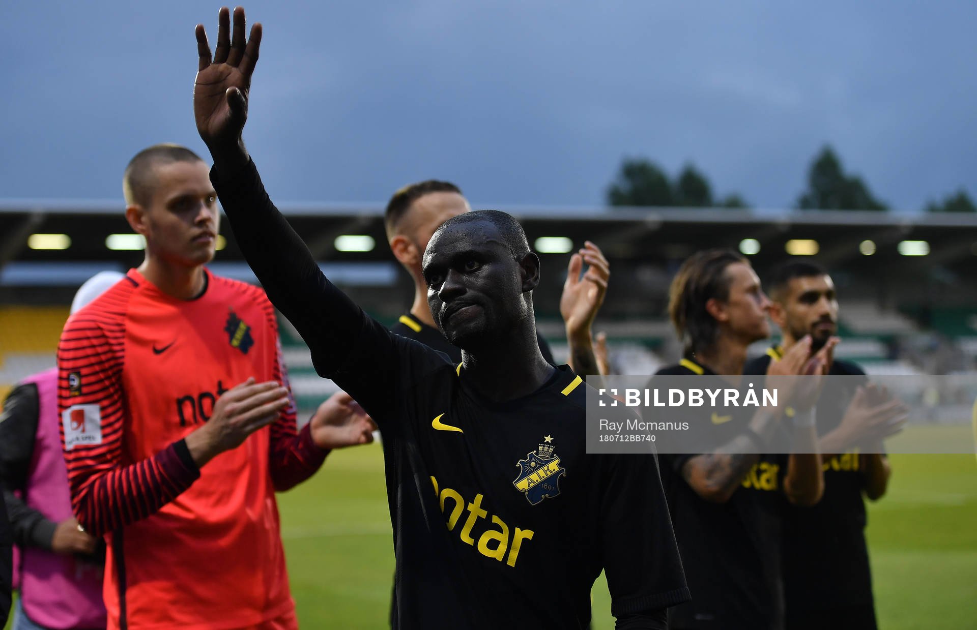Enoch Kofi Adu of AIK applaud fans