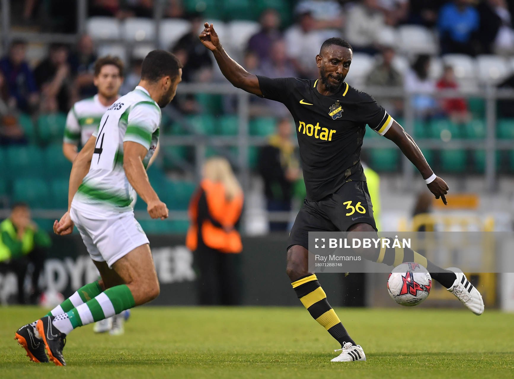 Henok Goitom of AIK in action against Roberto Lopes of