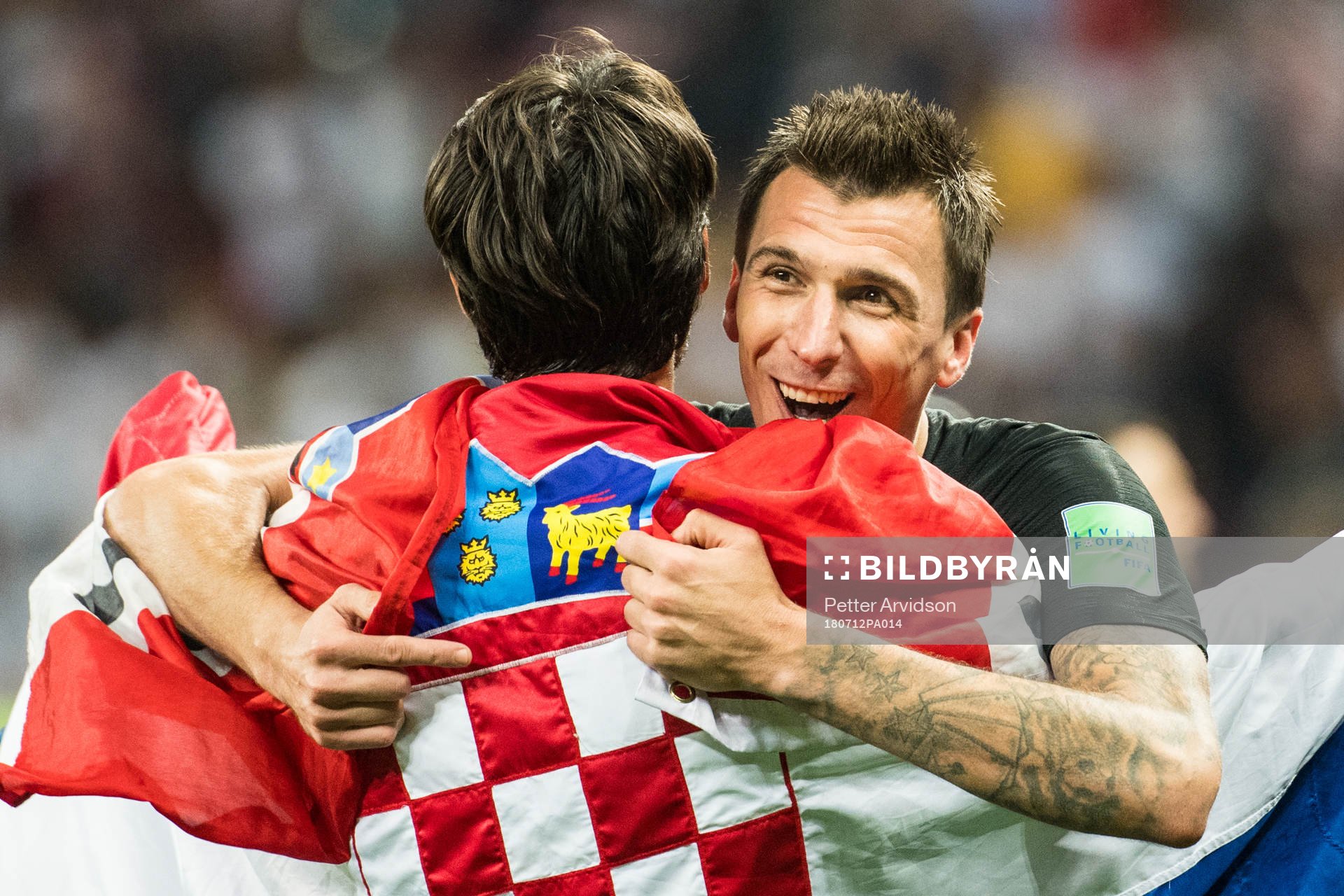 Mario Mandzukic celebrates after the FIFA World Cup semi final match between Croatia and England on July 12, 2018 in Moscow.
