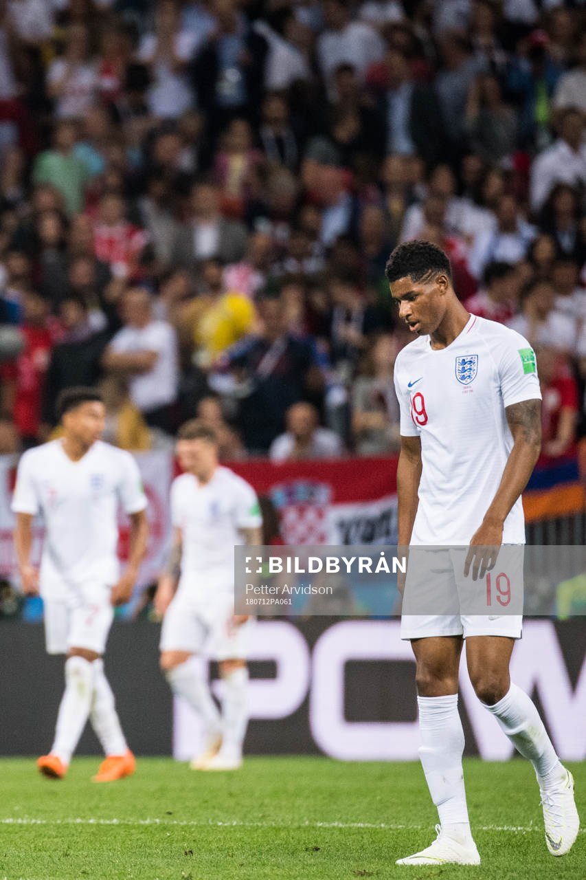 Marcus Rashford of England looks dejected