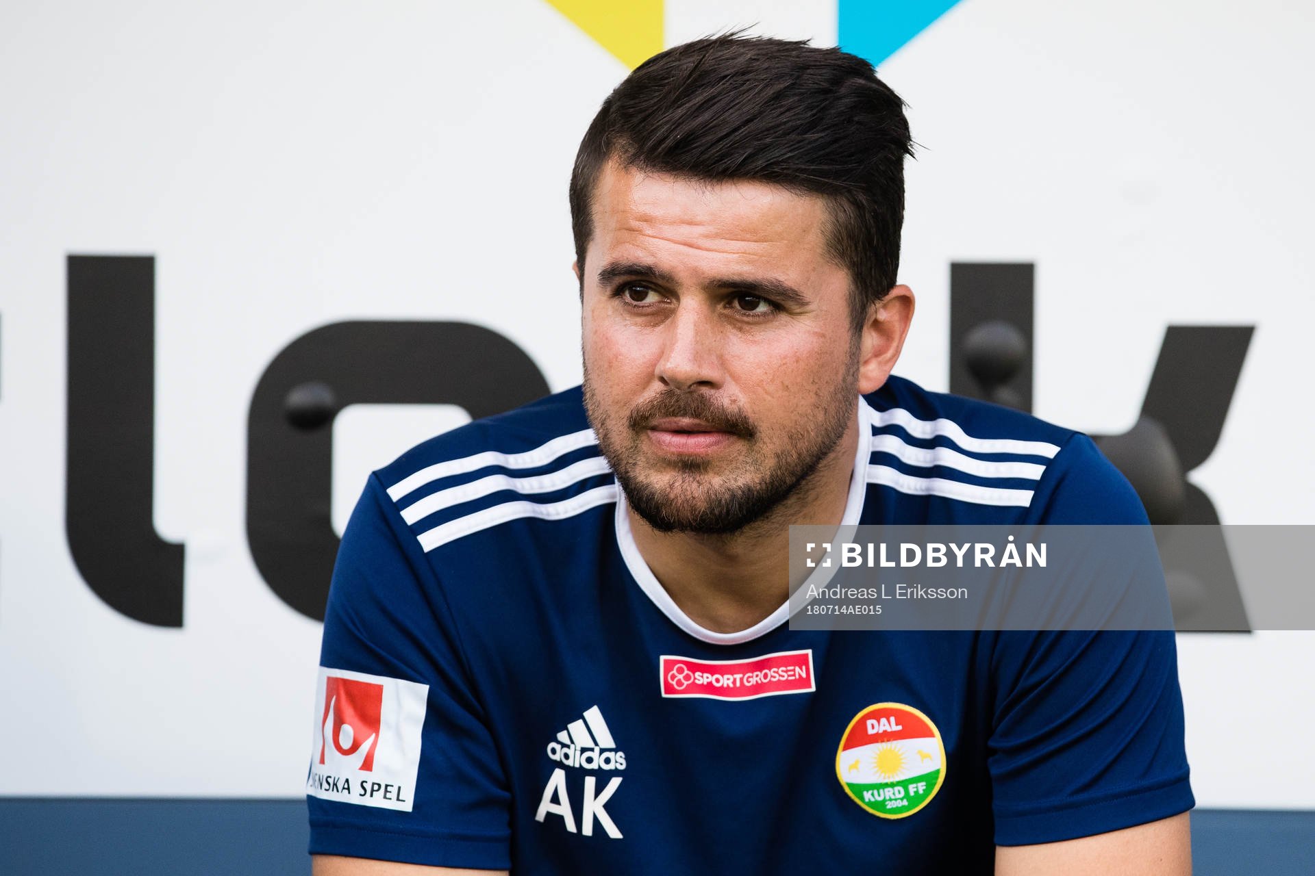 Dalkurds sportchef Adil Kizil under fotbollsmatchen i Allsvenskan mellan Dalkurd och Trelleborg den 14 juli 2018 i Gävle. 
