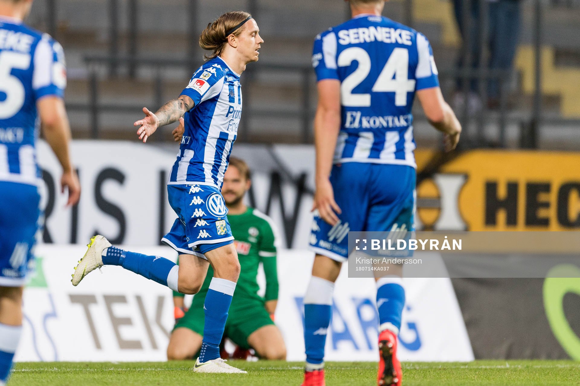 IFK Göteborgs Elias Mar Omarsson jublar efter 2-0 under fotbollsmatchen i Allsvenskan mellan IFK Göteborg och Örebro den 14 juli 2018 i Göteborg.