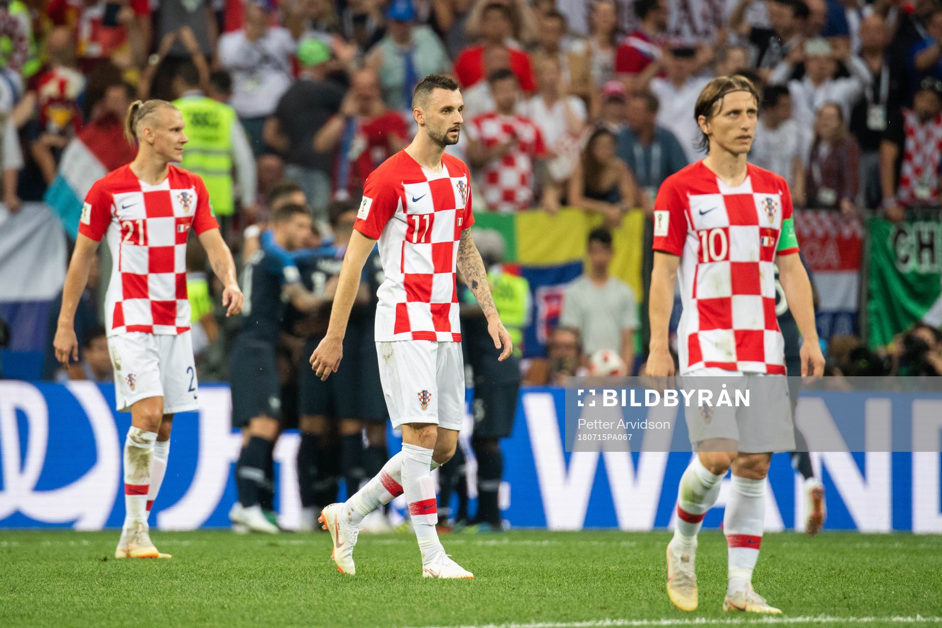 Domagoj Vida, Marcelo Brozovic and Luka Modric of Croatia