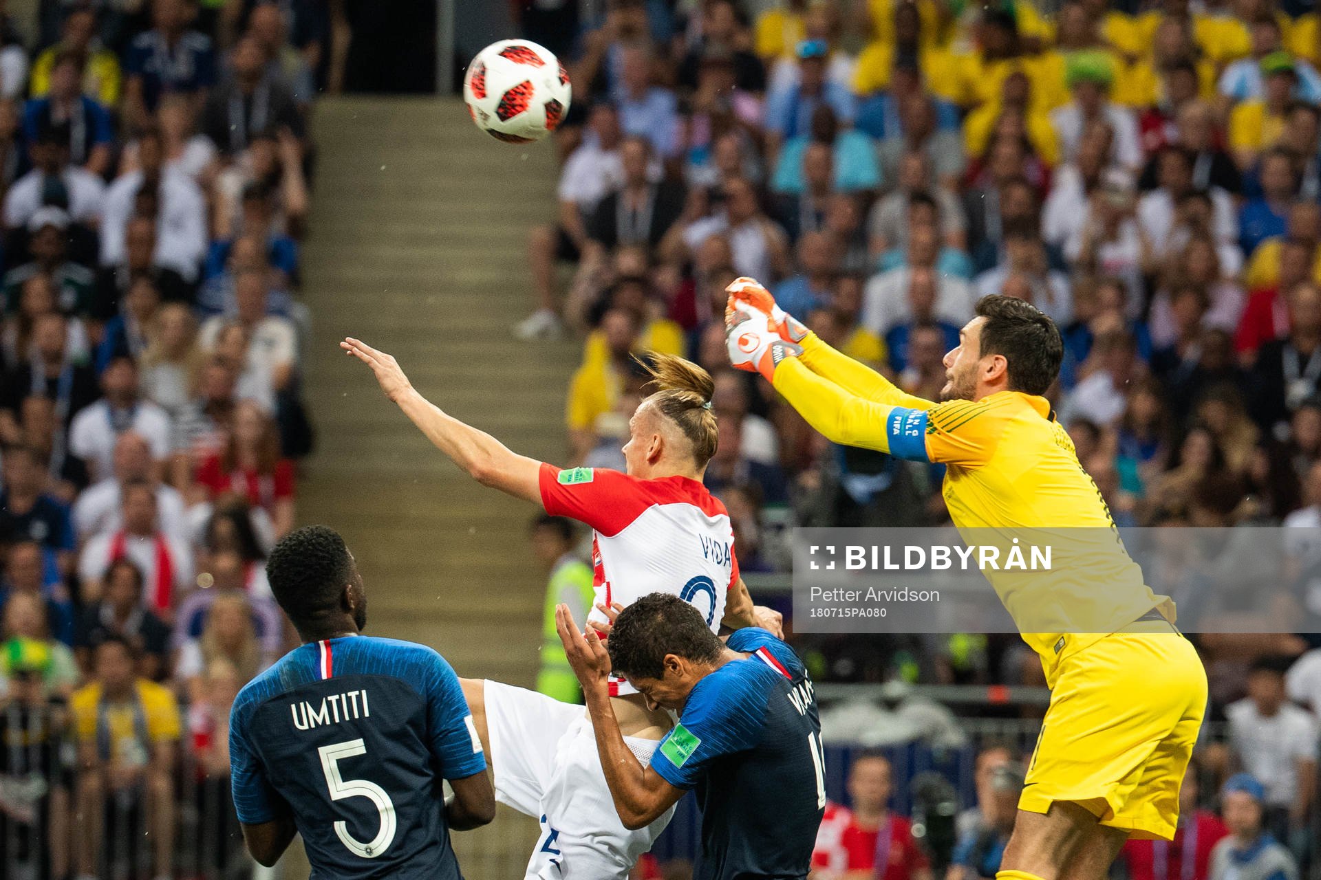 goalkeeper Hugo Lloris of France clears the ball in front
